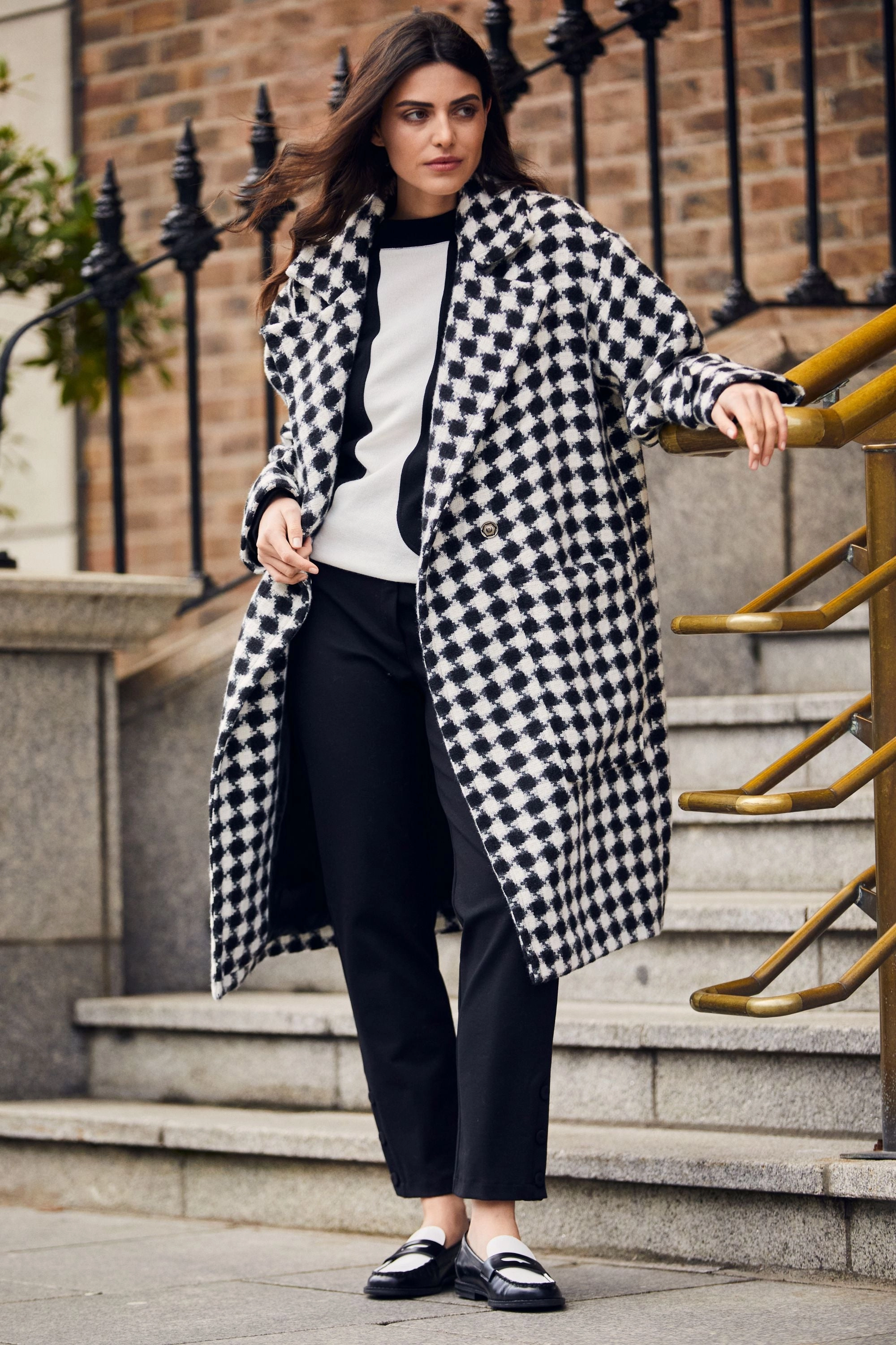 Peruzzi - W24113 Blurred Check Coat Rainy Day BreathableLining