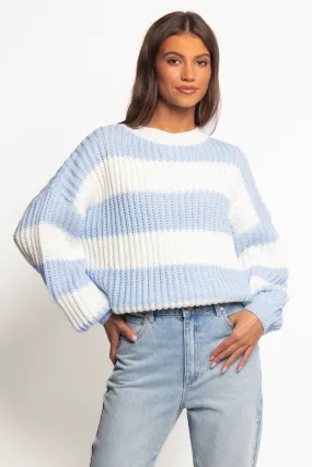 Timeless Pick Layered Weight Distribution Guide Courtney Thick Stripe Knit Sweater - Blue Cream