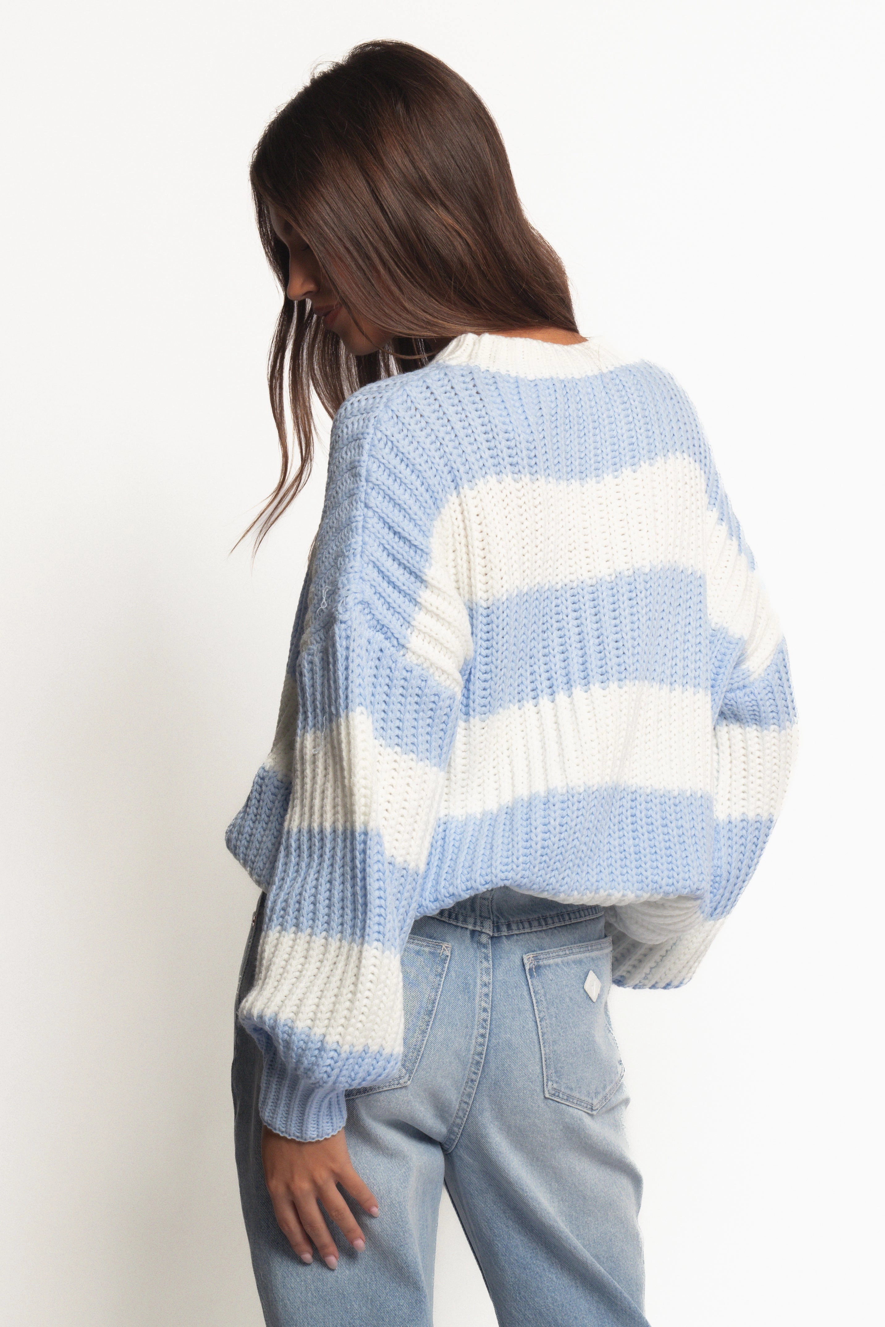 Courtney Thick Stripe Knit Sweater - Blue Cream Friction Resistant Edging OdorResistant