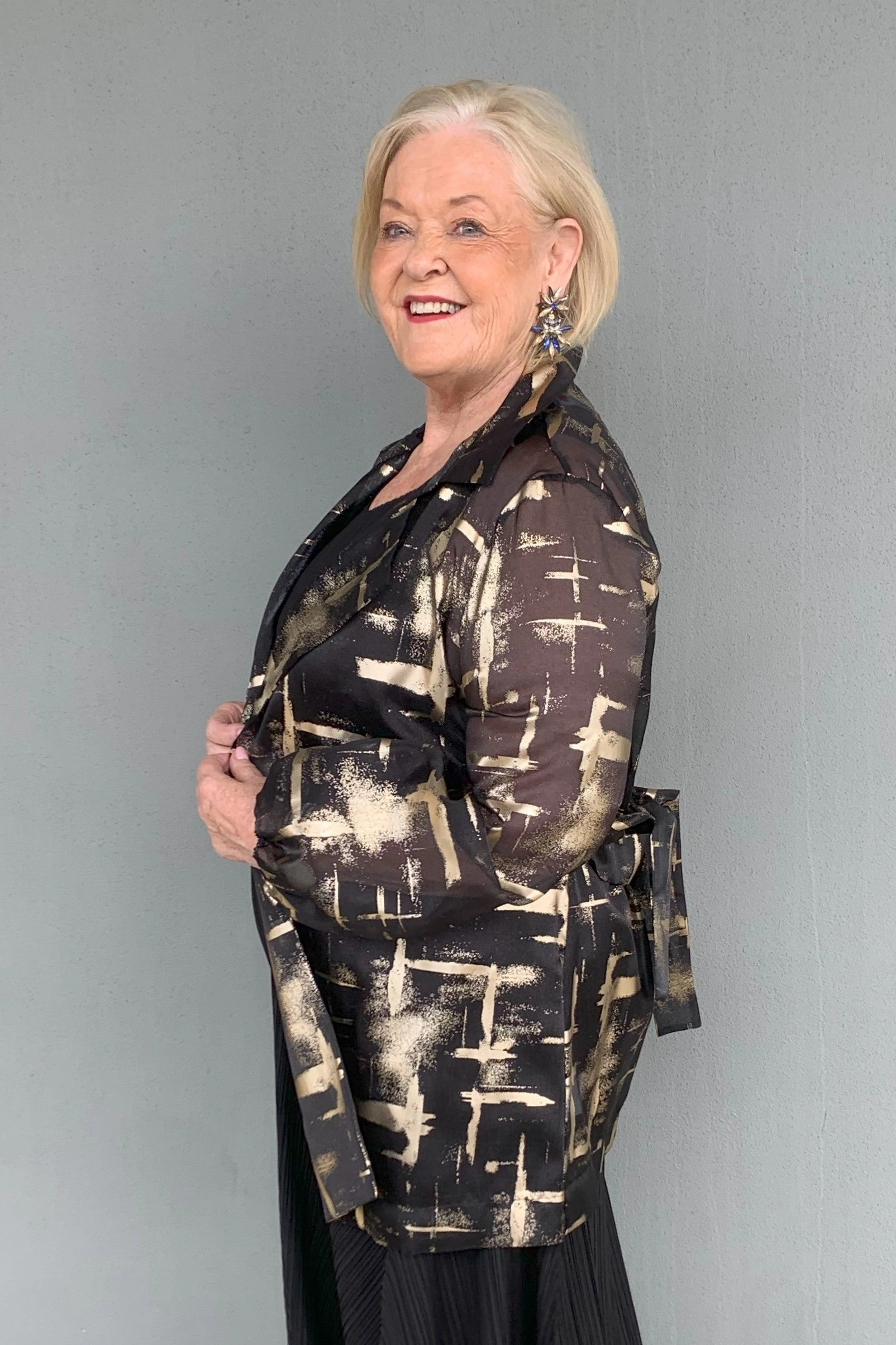 Frank Lyman - 234108U Gold Organza Crossover Jacket Hollow Fiber Fill Double layer fabric