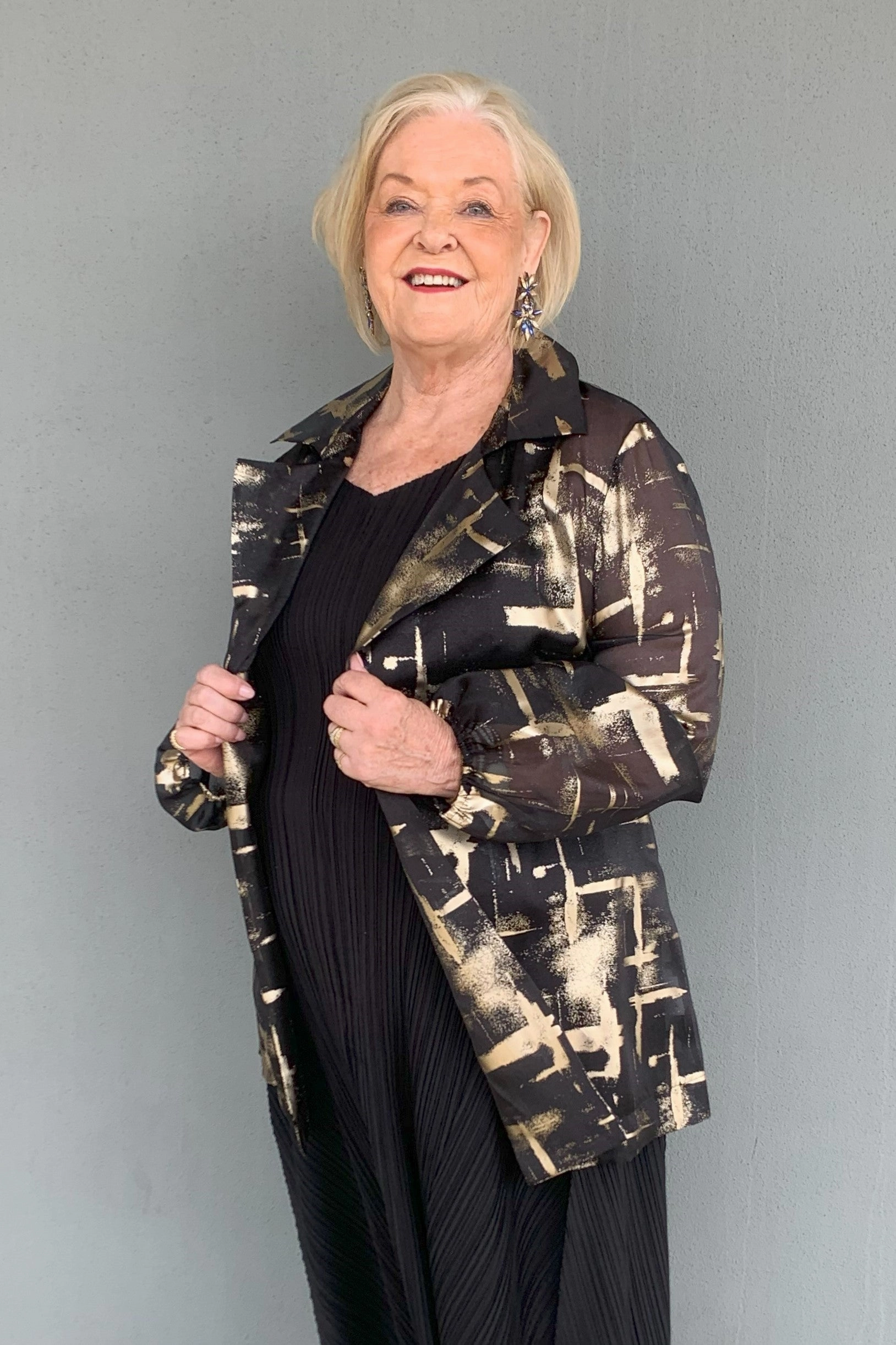 Frank Lyman - 234108U Gold Organza Crossover Jacket FadeResistant Print