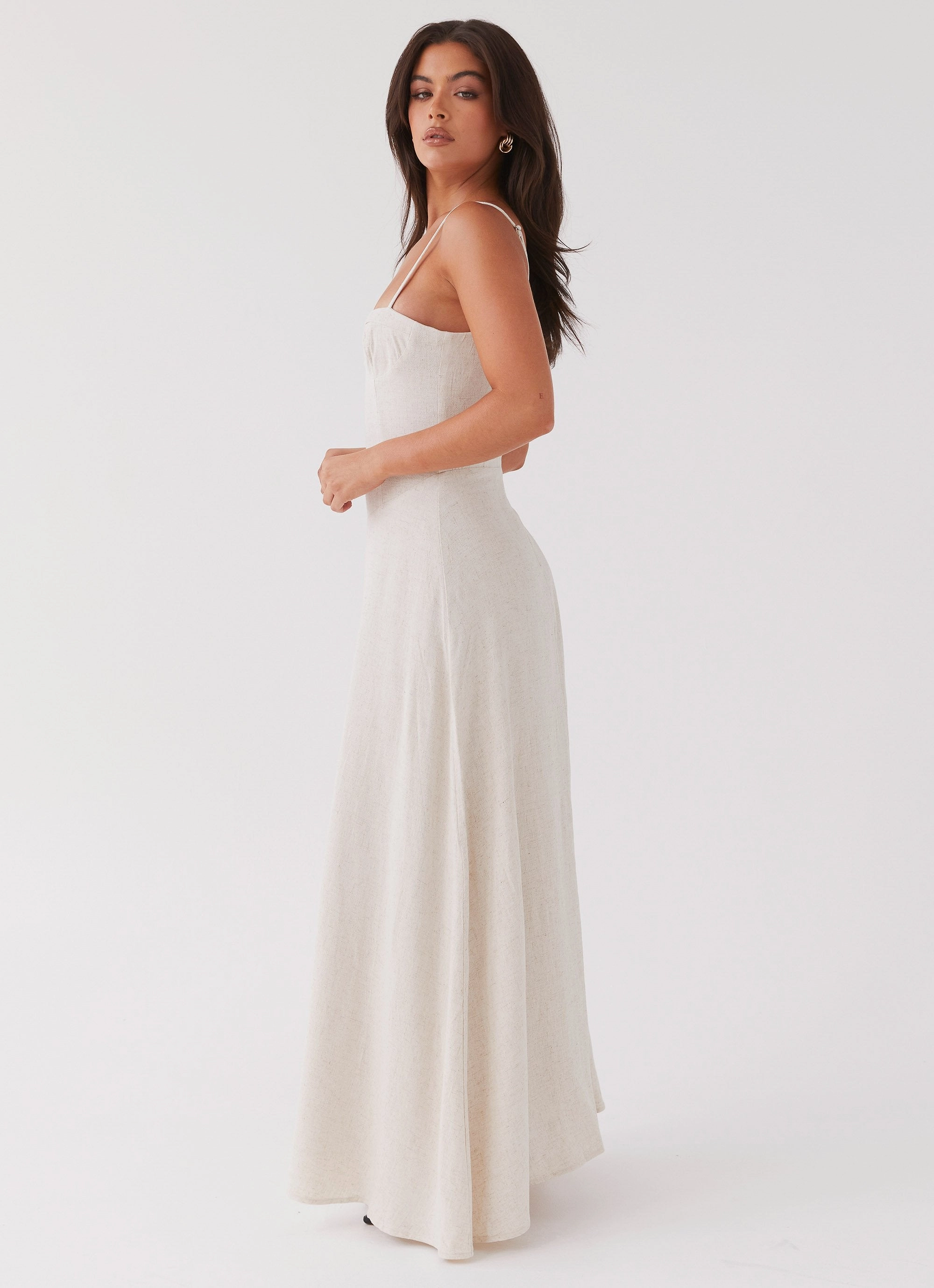 Angelina Linen Maxi Dress - Oatmeal Layer Base Ethically-Made