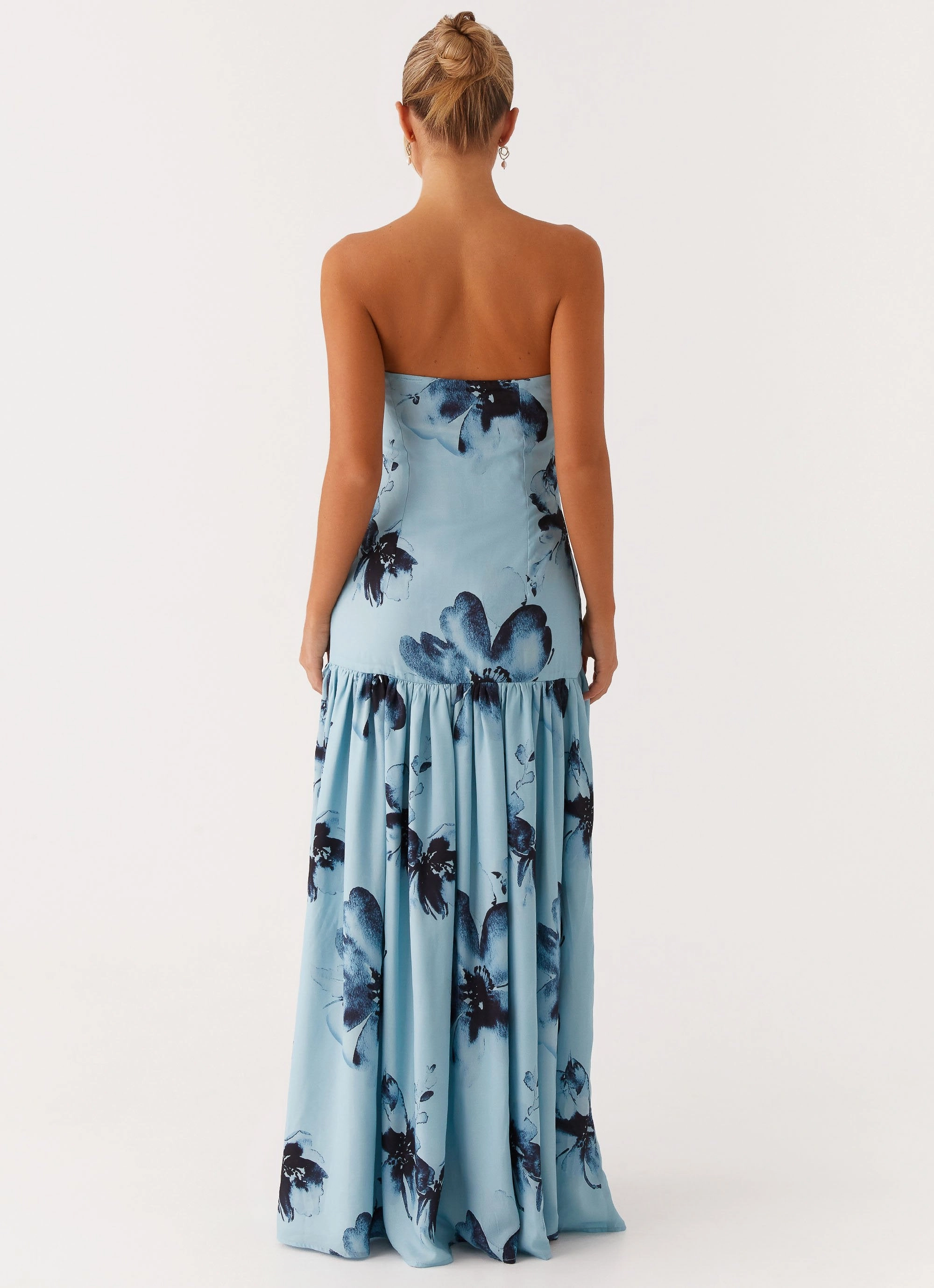 Eden Strapless Maxi Dress - Blue Black Floral Smart Edge Urban Style