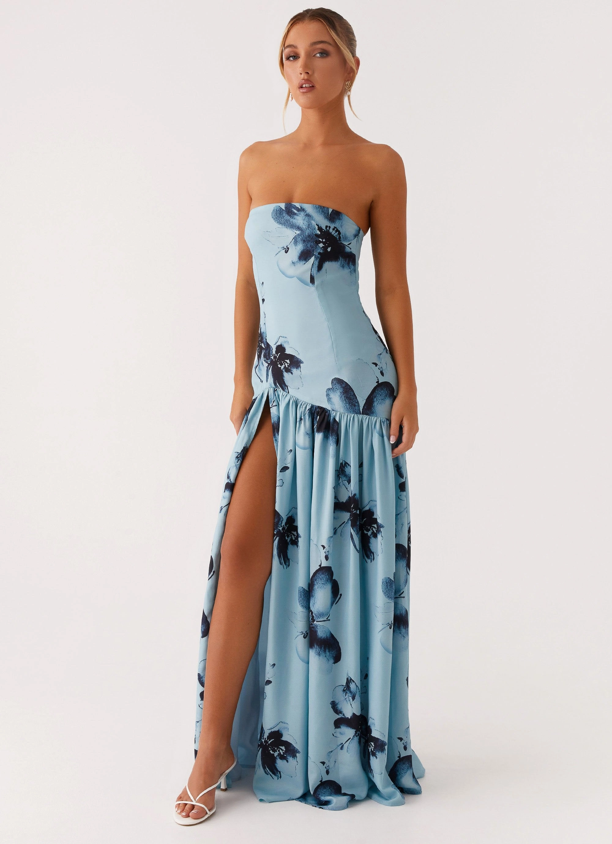 Eden Strapless Maxi Dress - Blue Black Floral Tailored Piece