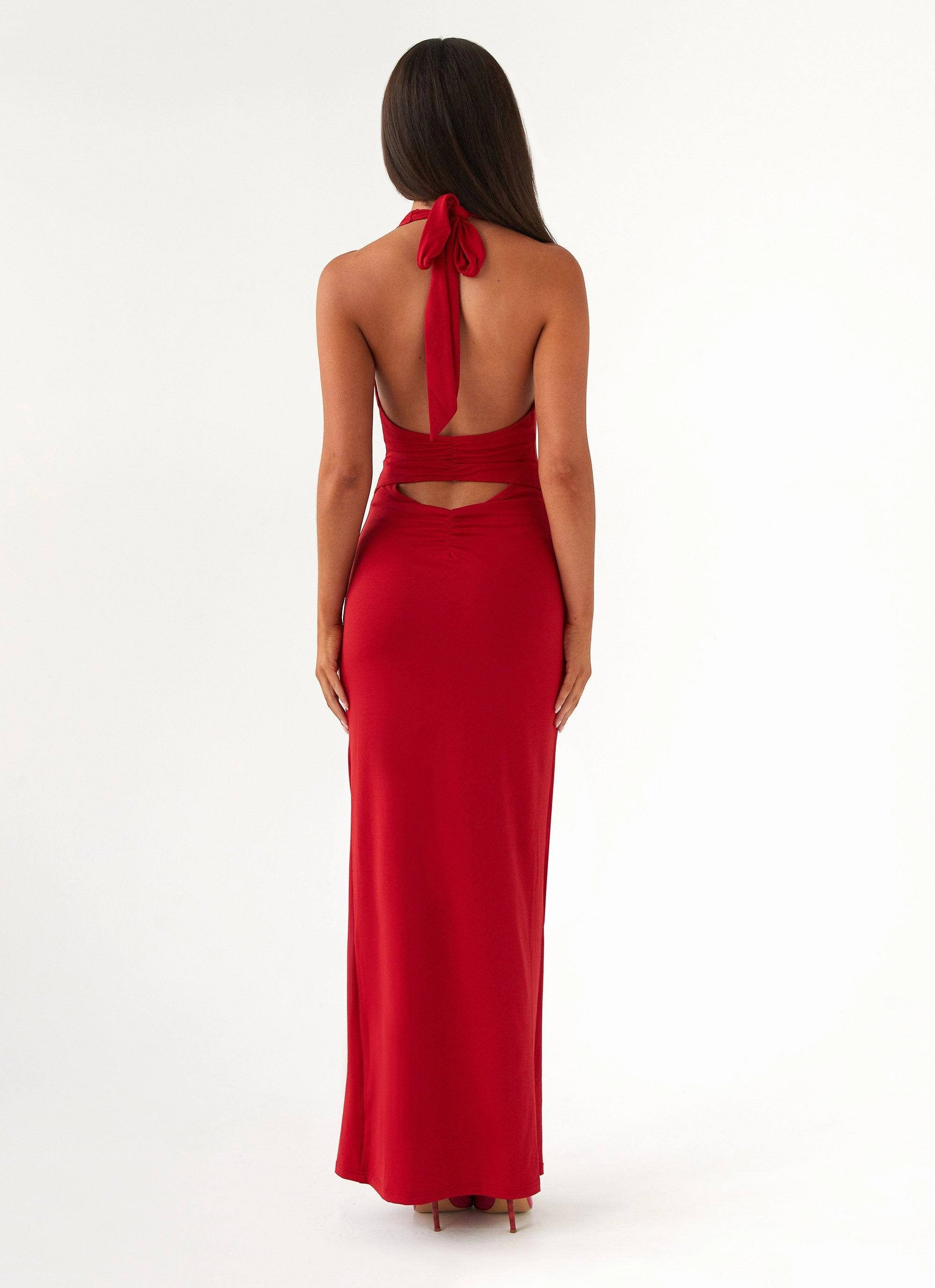 Asymmetrical hem Soft Gradient Whisked Away Halterneck Maxi Dress - Red