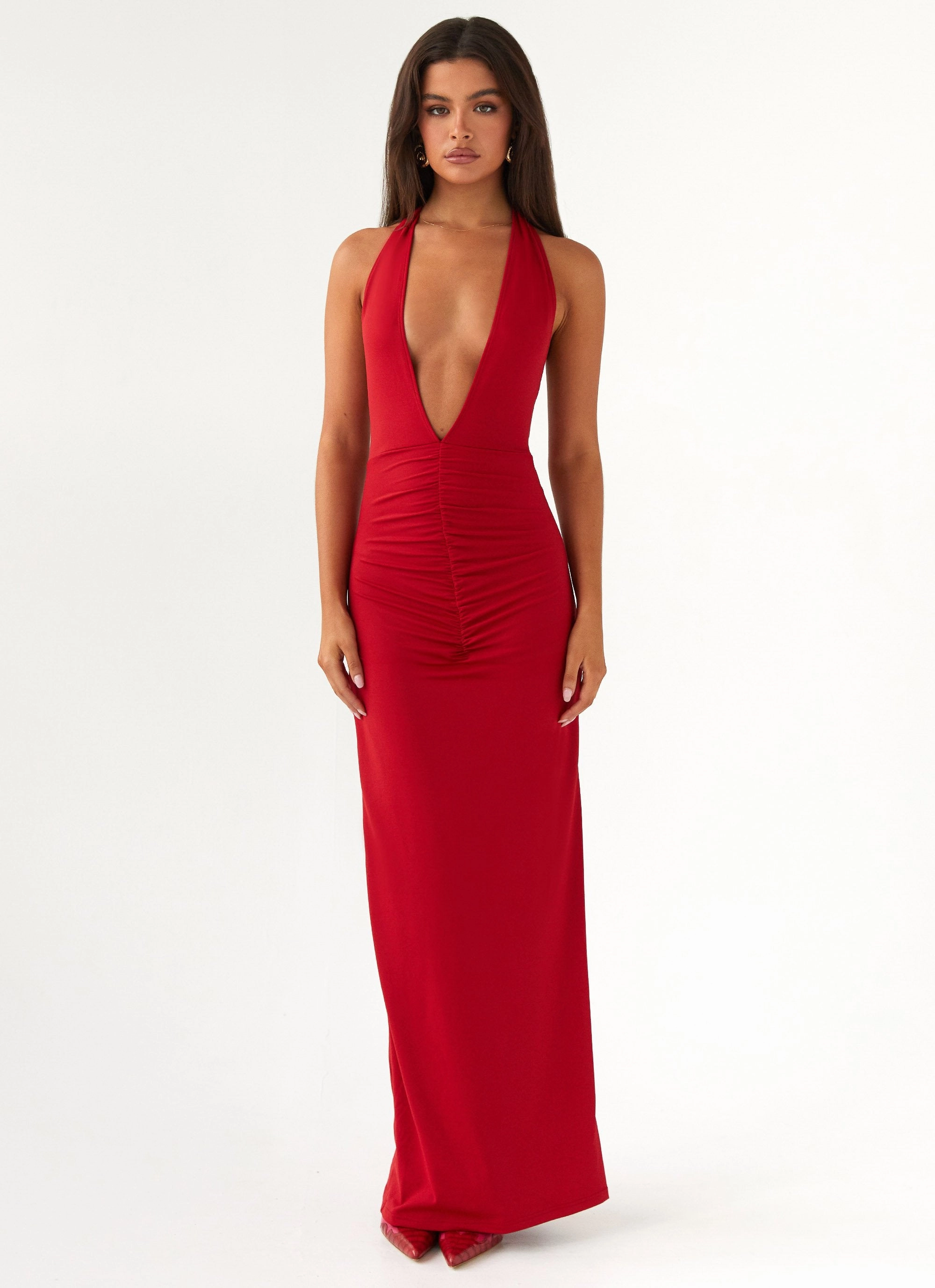 Brunch Glow Bless Touch Whisked Away Halterneck Maxi Dress - Red