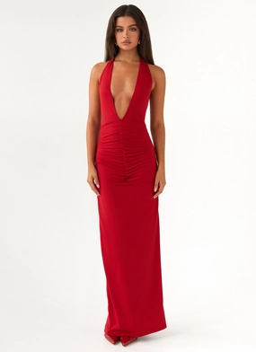 Brunch Glow Bless Touch Whisked Away Halterneck Maxi Dress - Red