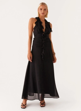 What You Need Frill Maxi Dress - Black Knot-Detail Tailored Waistband