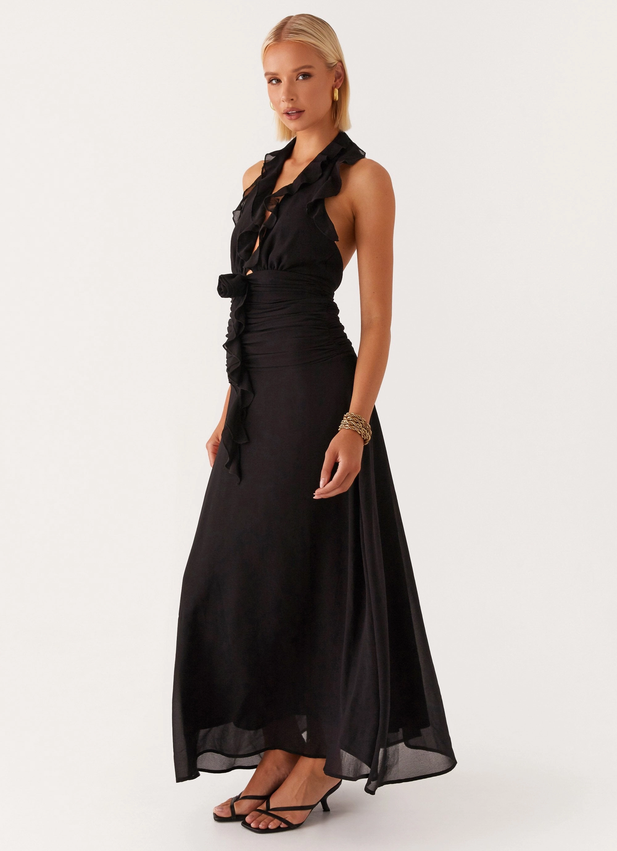 What You Need Frill Maxi Dress - Black Bohemian-Style Insulating-Lining