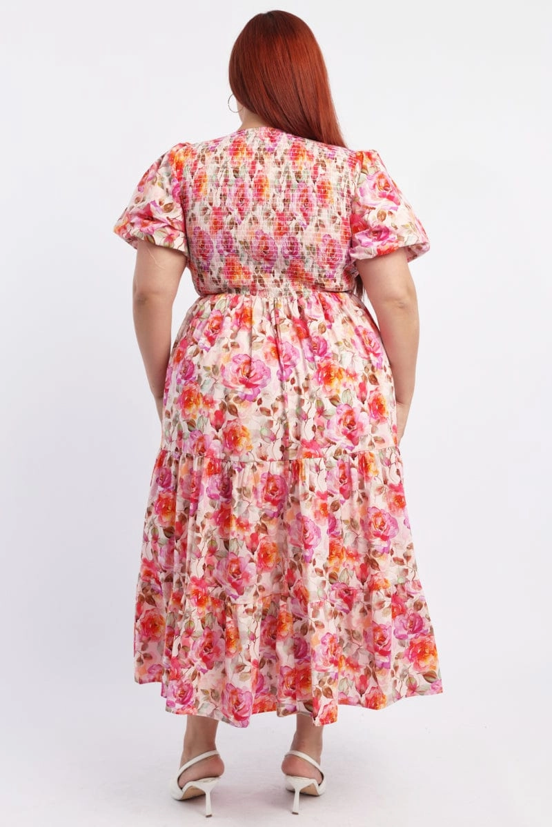 White Floral Midi Dress Short Sleeve Cut Out Textured Vibrant Form