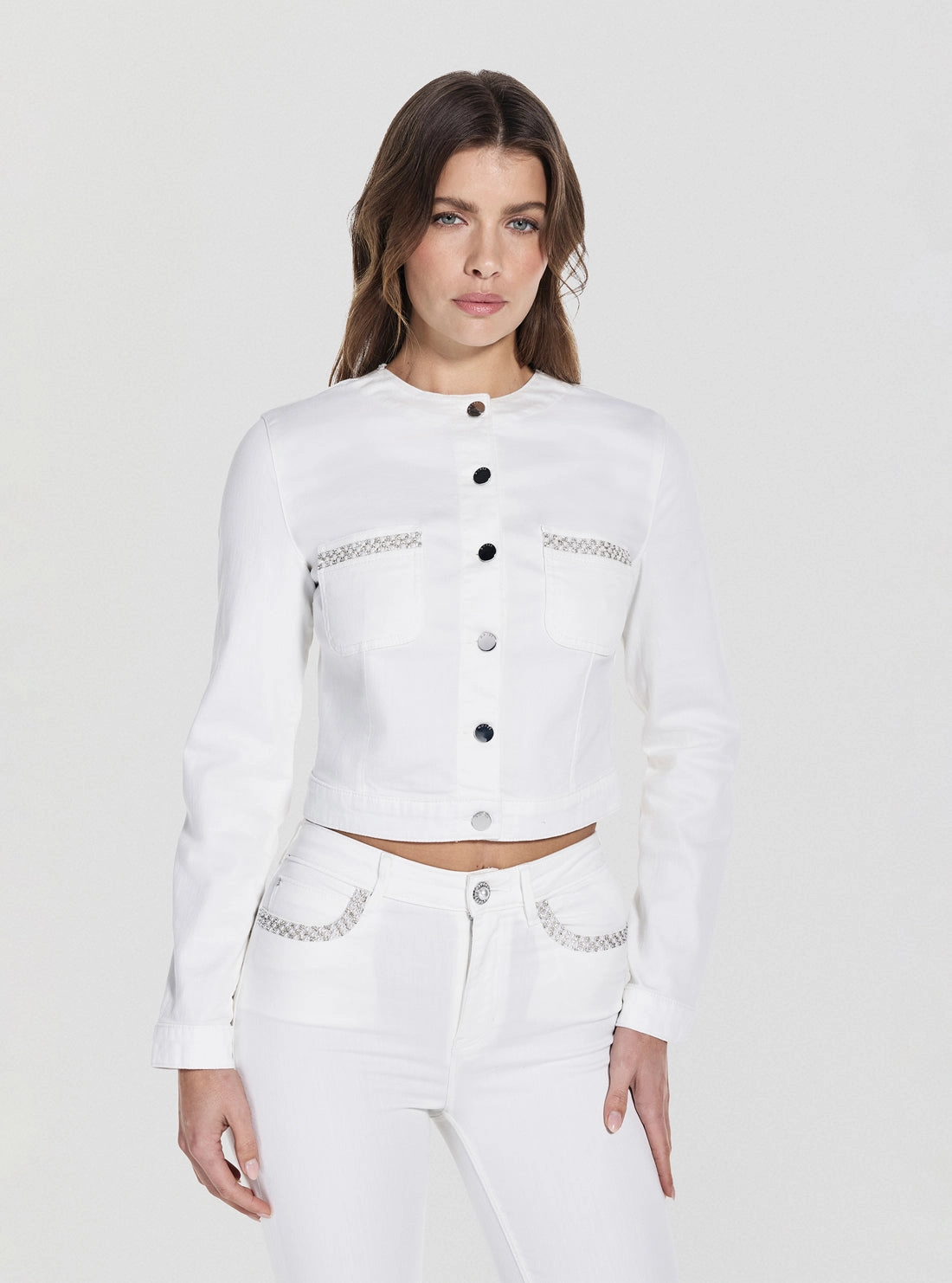 White Juliana Denim Jacket Taped Seams Neutral Tones