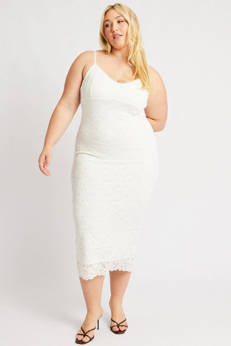 Travel Edge Pure Aesthetic White Lace Bodycon Midi Dress