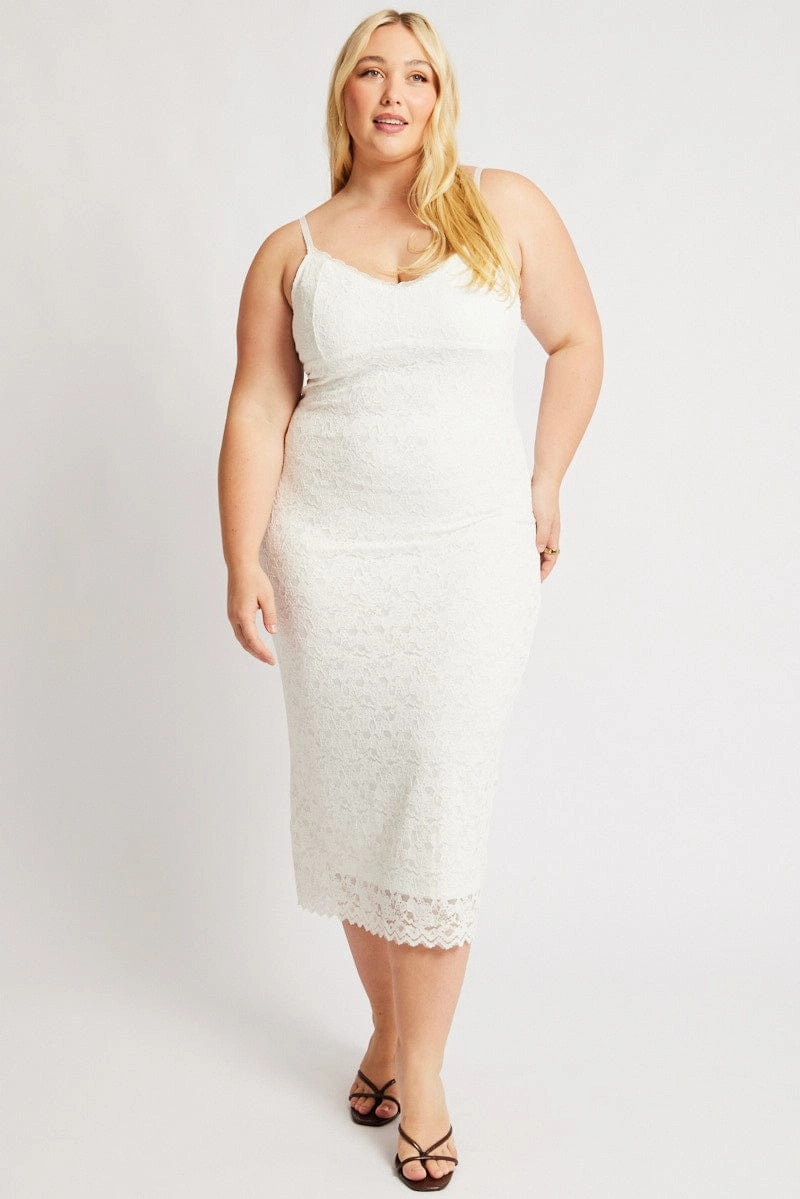 White Lace Bodycon Midi Dress Spring Flow Cozy Tones