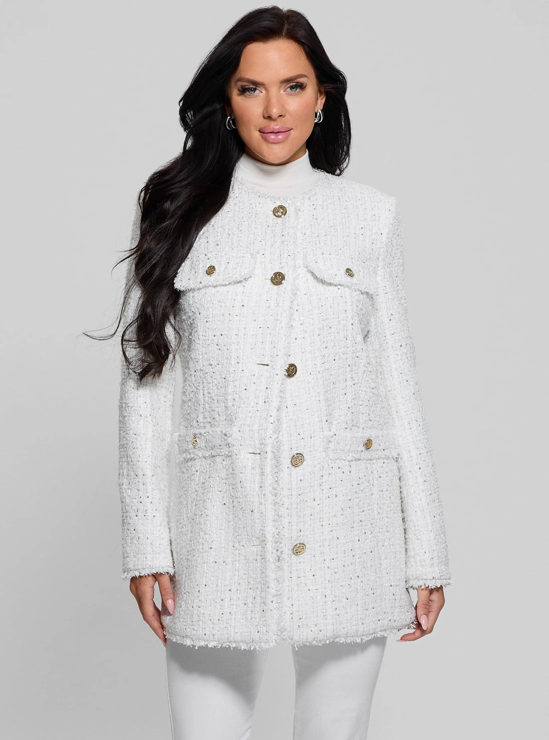 Abrasion Resistant Edges White Noelie Tweed Jacket
