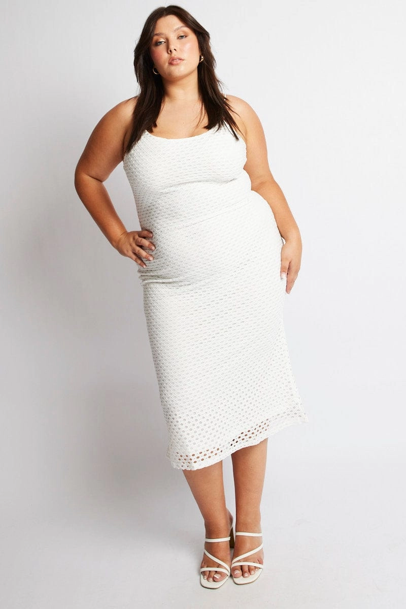 White Open Knit Bodycon Maxi Dress Youthful Feel Regular-fit