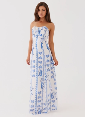 Tayla Linen Maxi Dress - Floral Wave Layered Fit