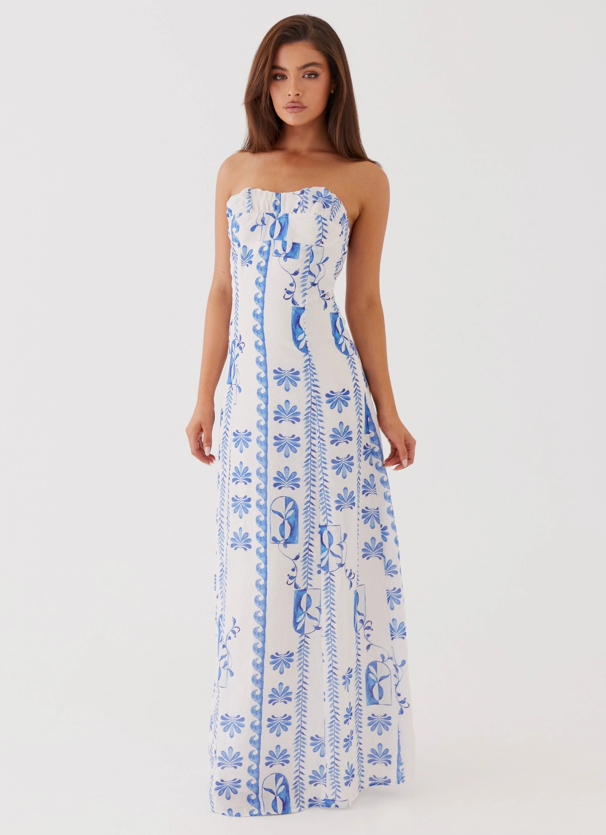 Tayla Linen Maxi Dress - Floral Wave Layered Fit