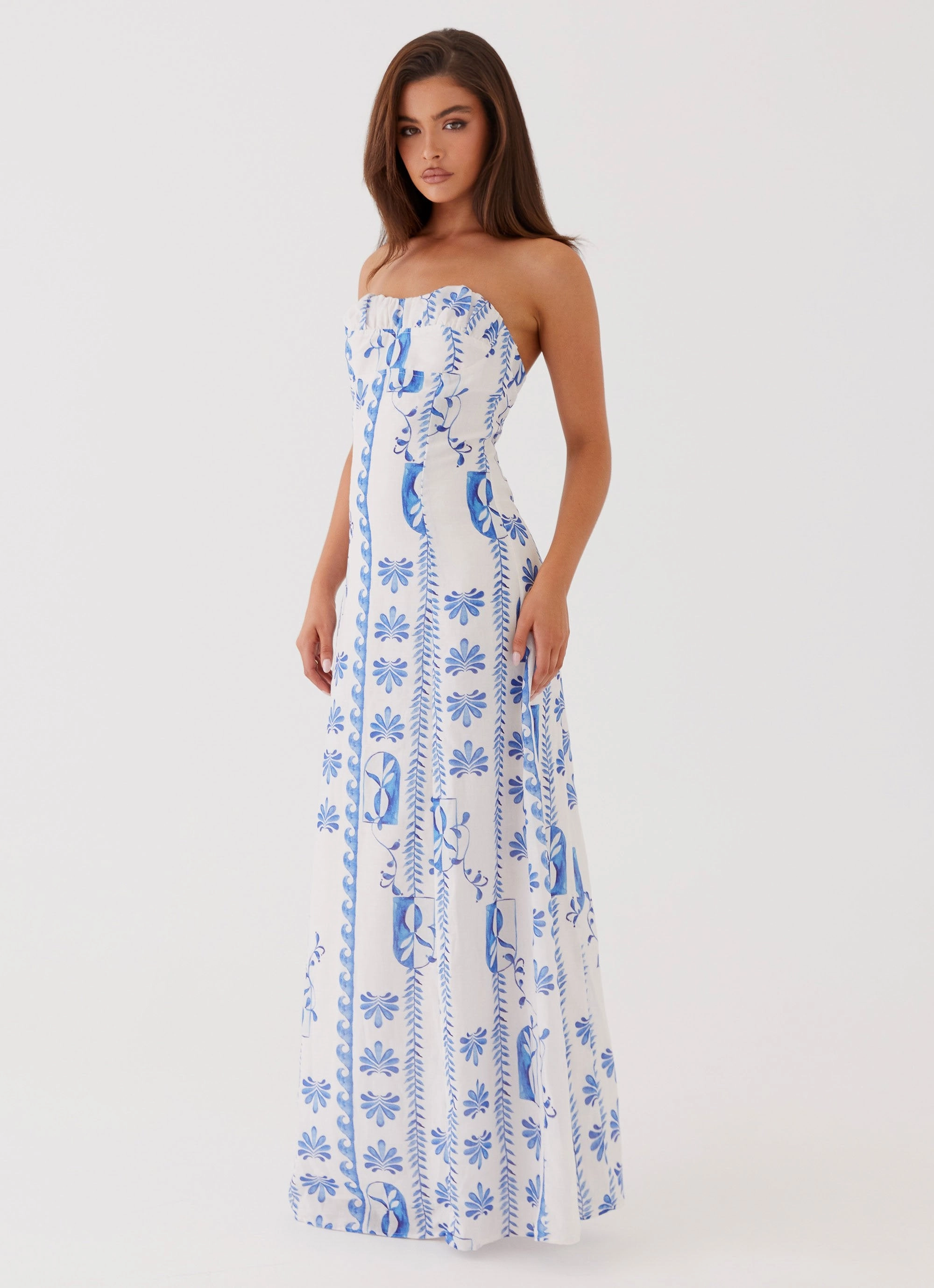 Lounge Moment Tayla Linen Maxi Dress - Floral Wave