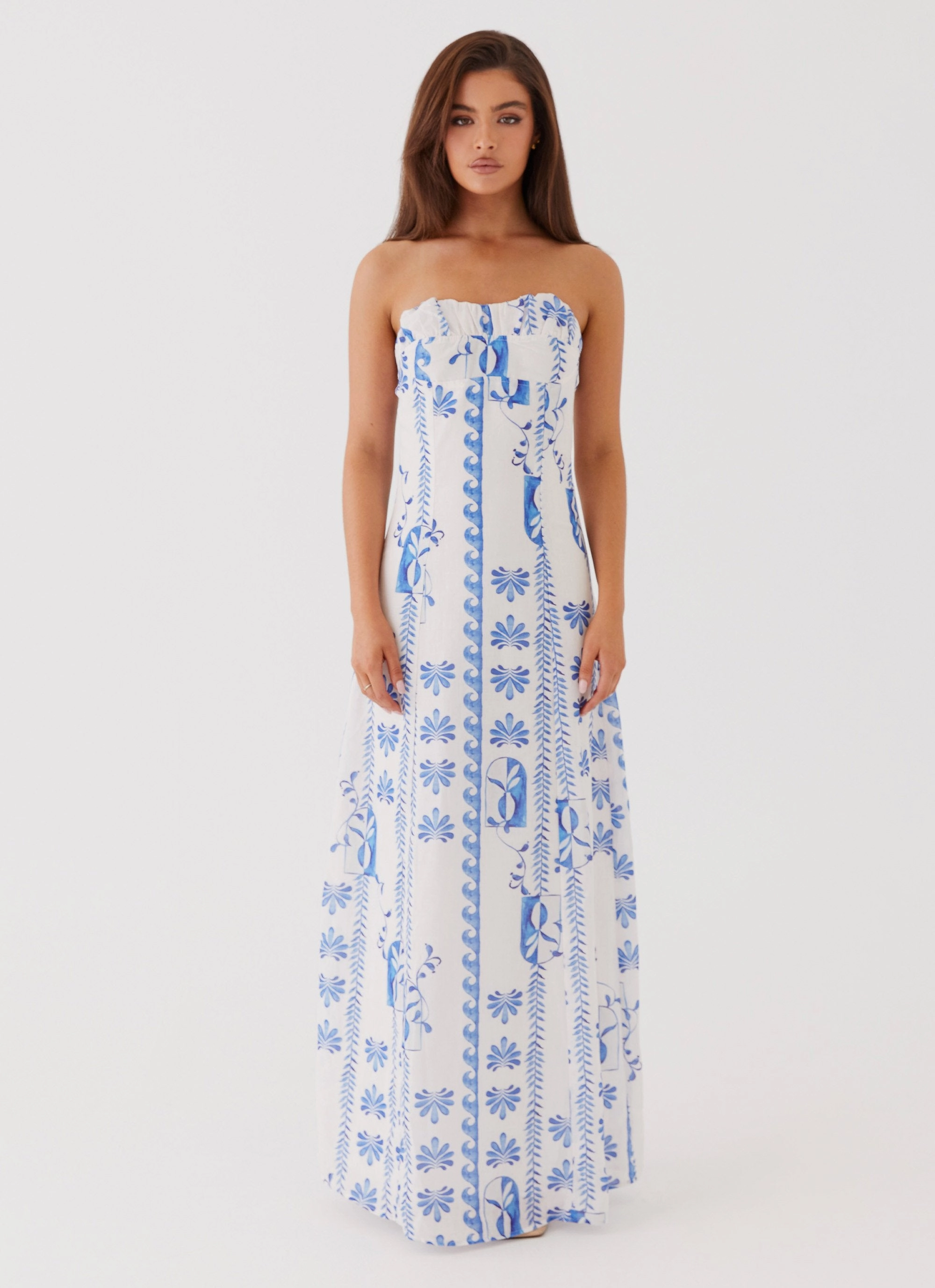 Comfortable Shape Elegant Style Tayla Linen Maxi Dress - Floral Wave