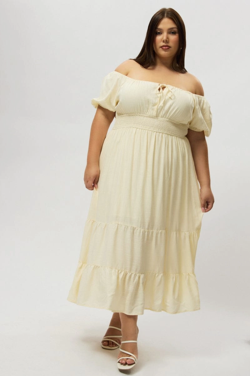 Casual Pick White Tiered Midi Dress Short Sleeve Ruched Bust