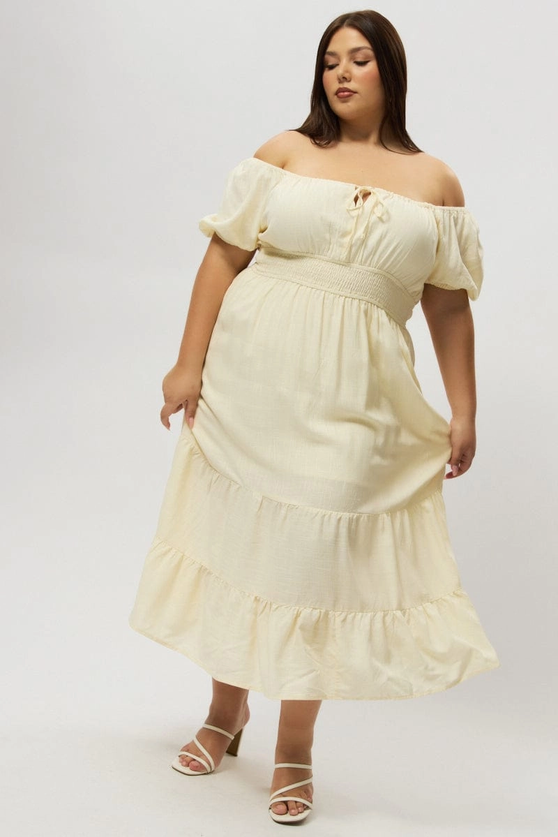 Sleek Appearance White Tiered Midi Dress Short Sleeve Ruched Bust