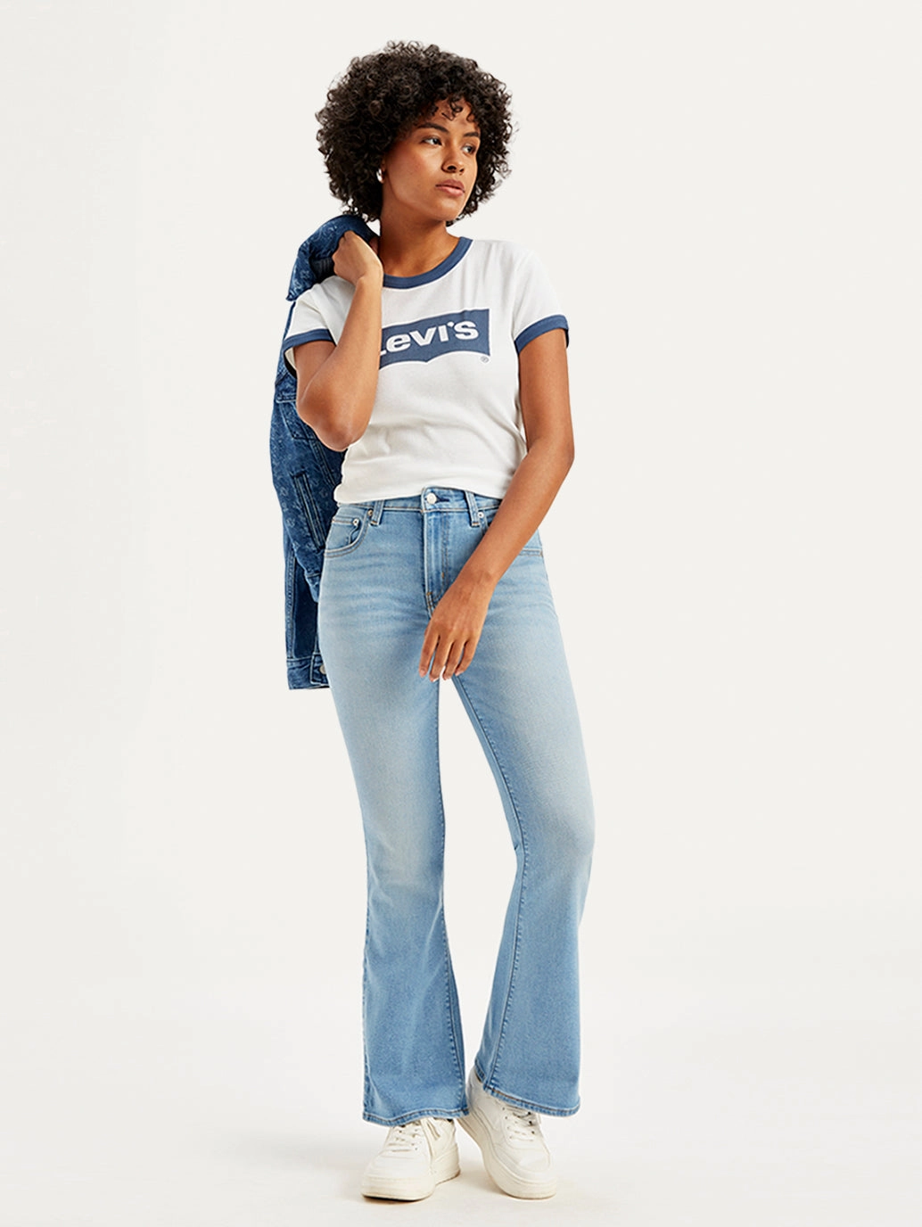 No Hassle Fit Shopping Day Street Fashion Textured Women's 726 Blue Flared Fit Mid Rise Jeans