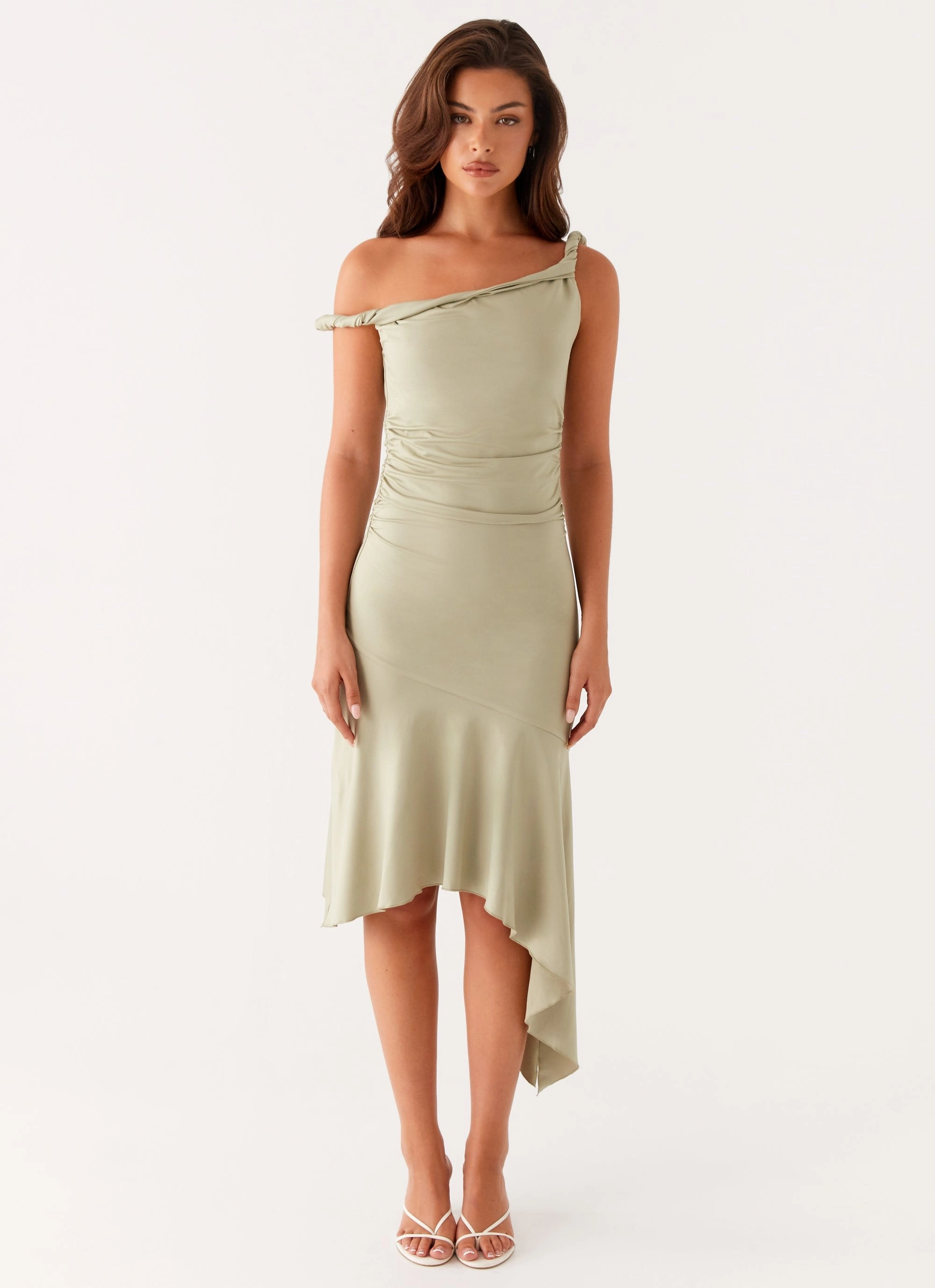 Fall Fashion Mature Glam Huntah Midi Dress - Sage