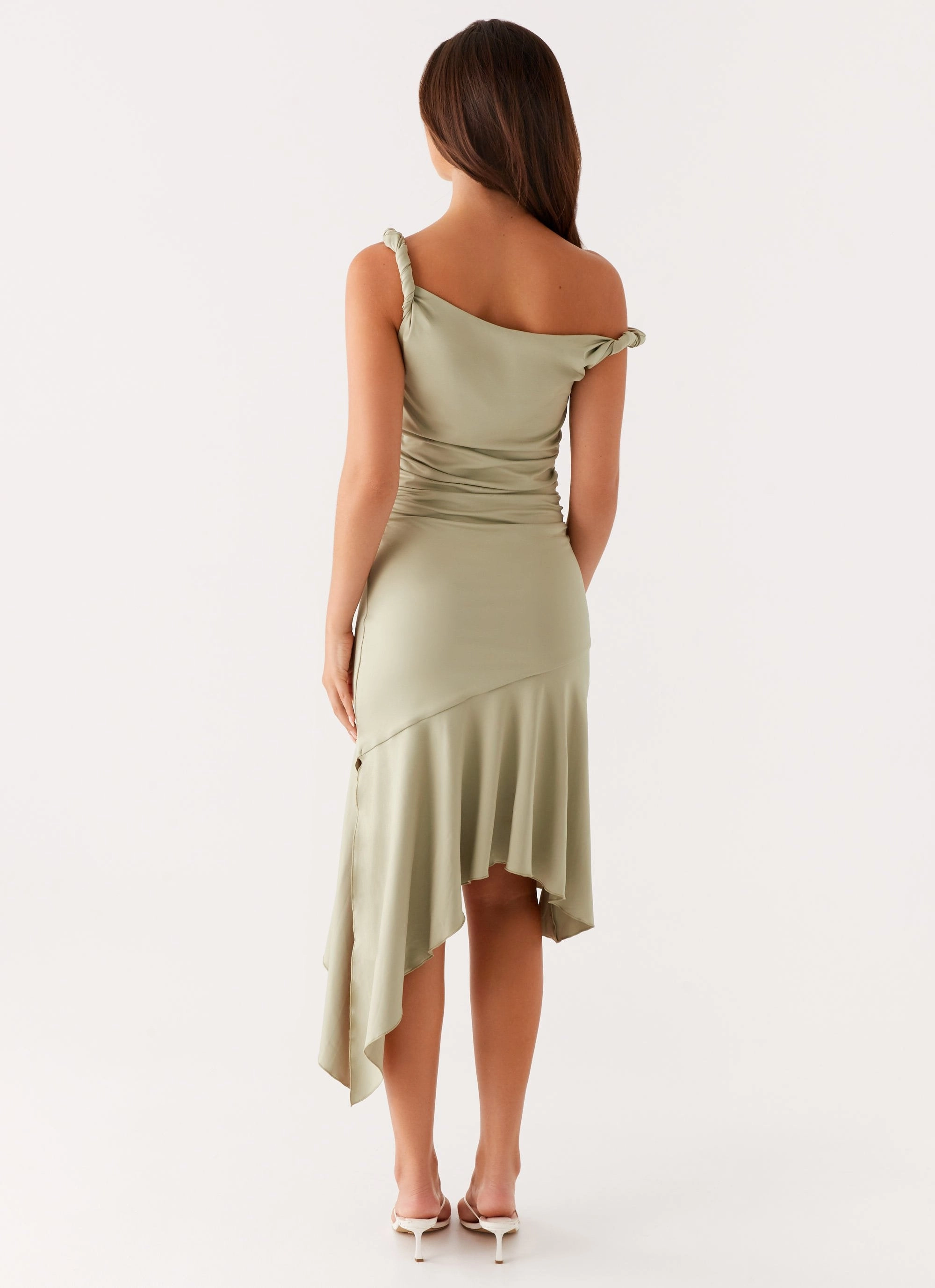 Silk-Blend Beaded-Edge Huntah Midi Dress - Sage