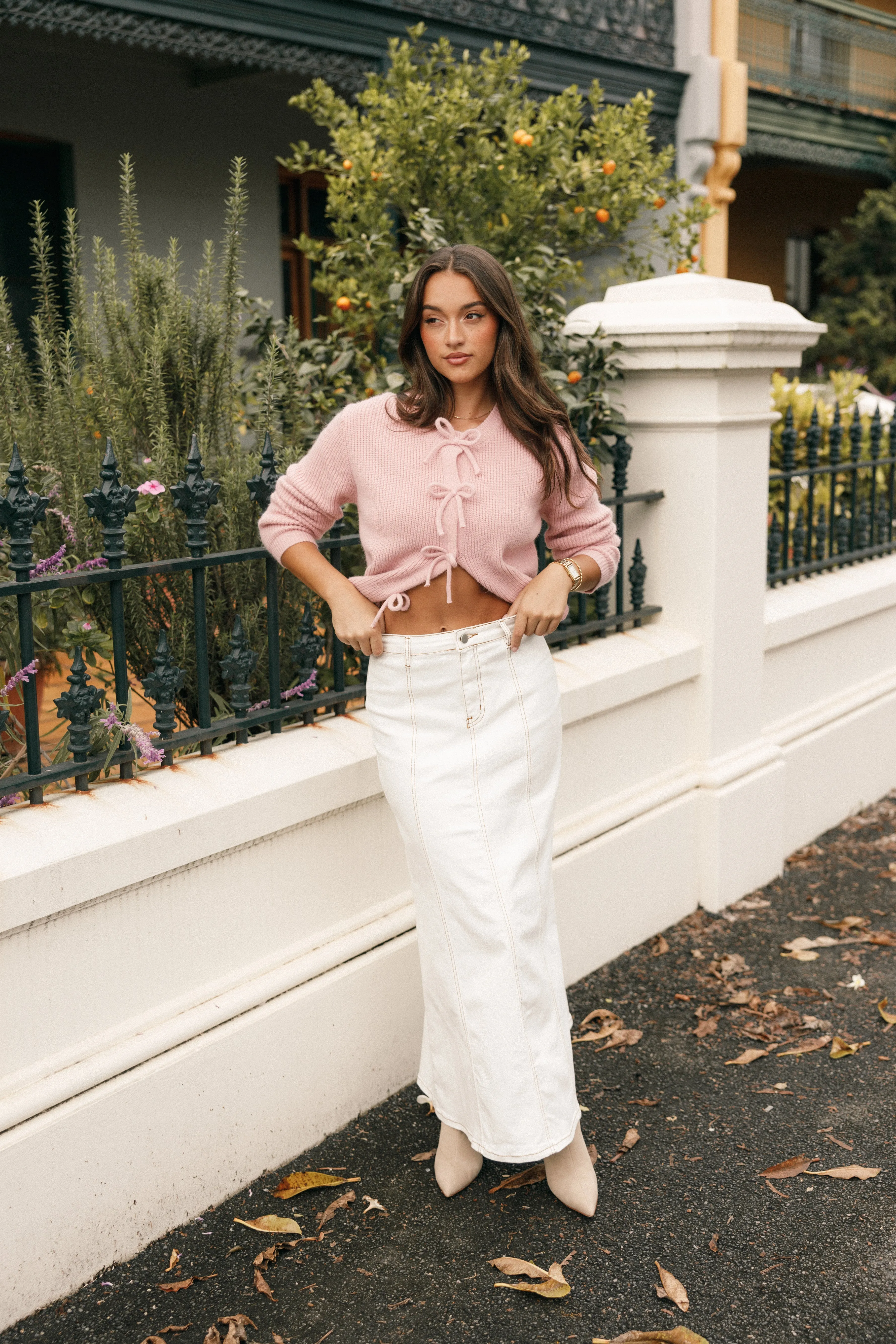 Wilde Bow Front Cardigan - Blush Bonded Seam Reinforcement Unstructured Fit