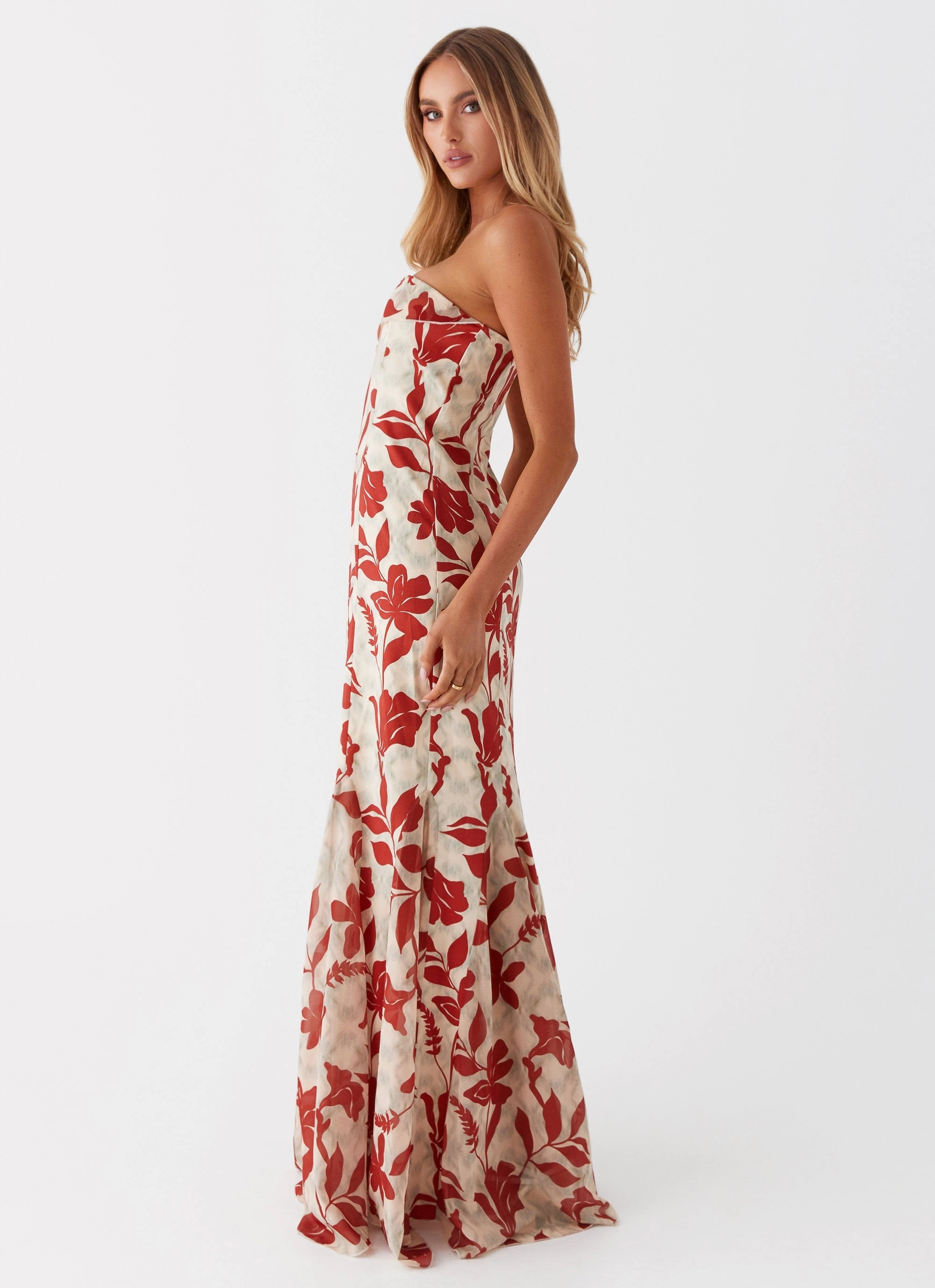 Willa Maxi Dress - Red Green Floral Lounge Mode