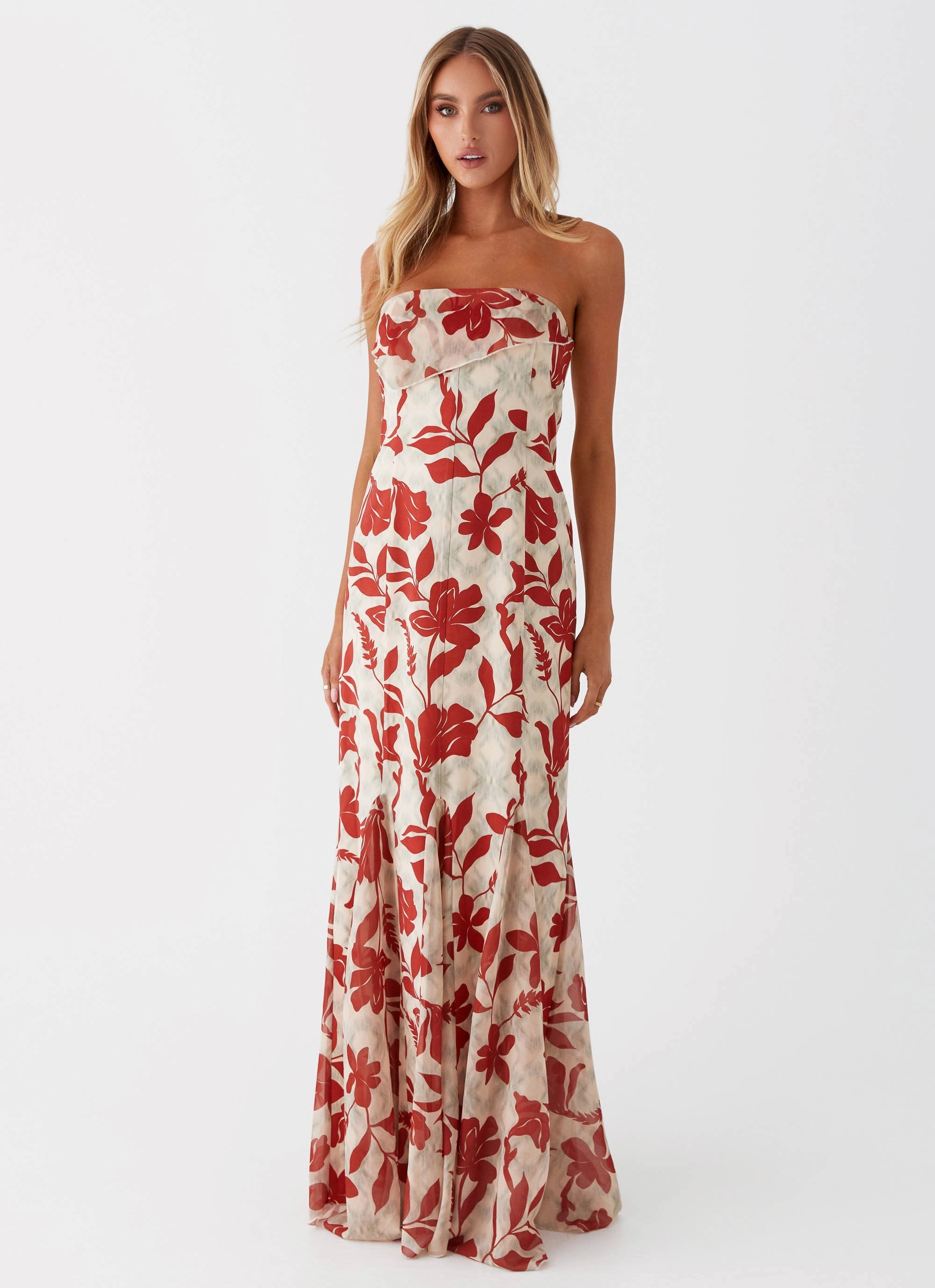 Flattering Waistband Willa Maxi Dress - Red Green Floral