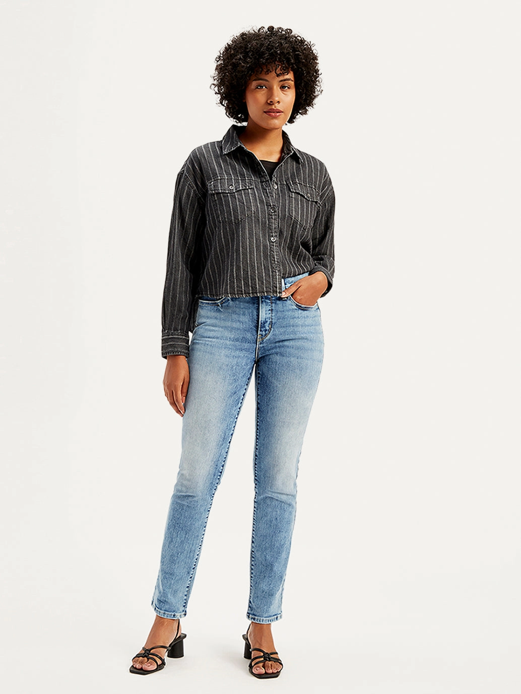 Women's 312 Blue Straight Fit Mid Rise Jeans Cool Outfit