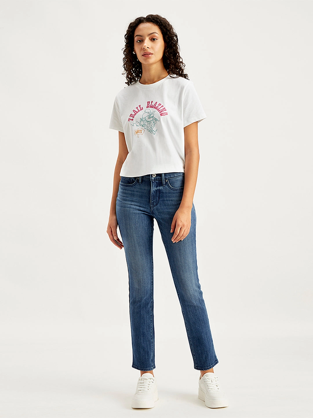 Breathable Work Meeting Relaxed Style Fit For Daily Women's 312 Blue Straight Fit Mid Rise Jeans