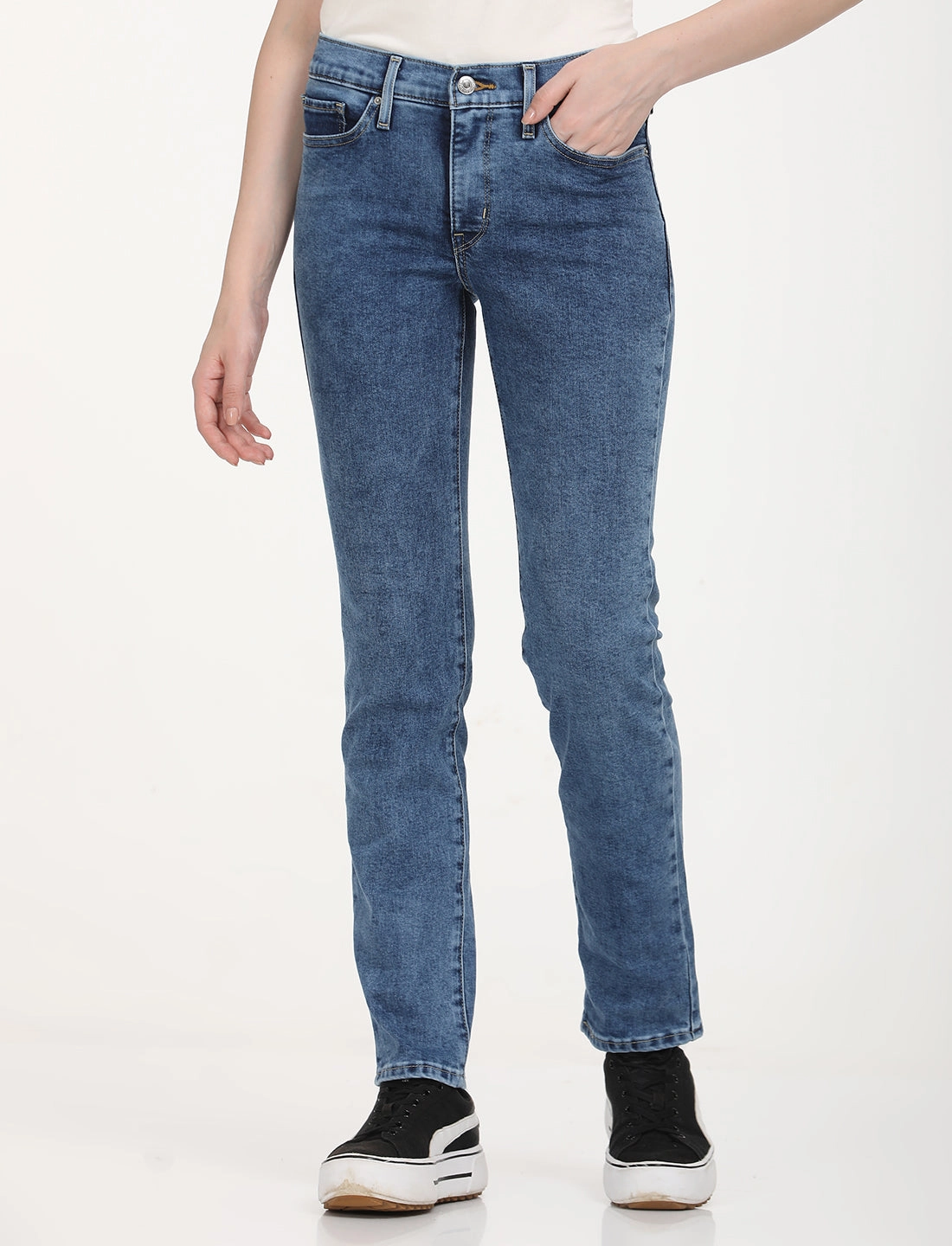 Versatile Design Women's 312 Blue Straight Fit Mid Rise Jeans
