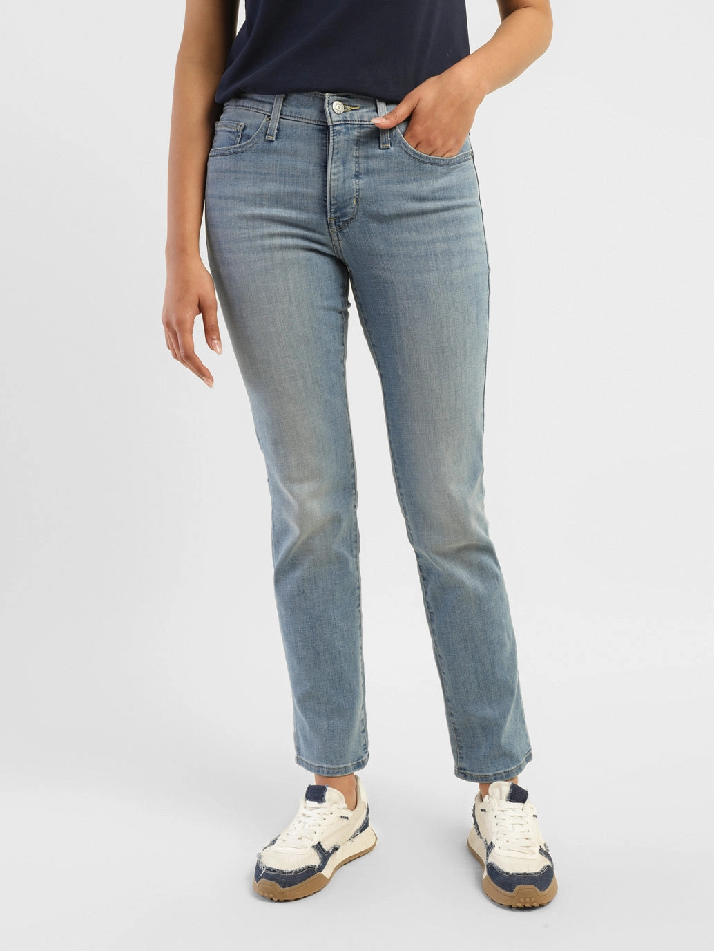 Women's 312 Blue Straight Fit Mid Rise Jeans Relaxed Fit Flexible Waistband Construction