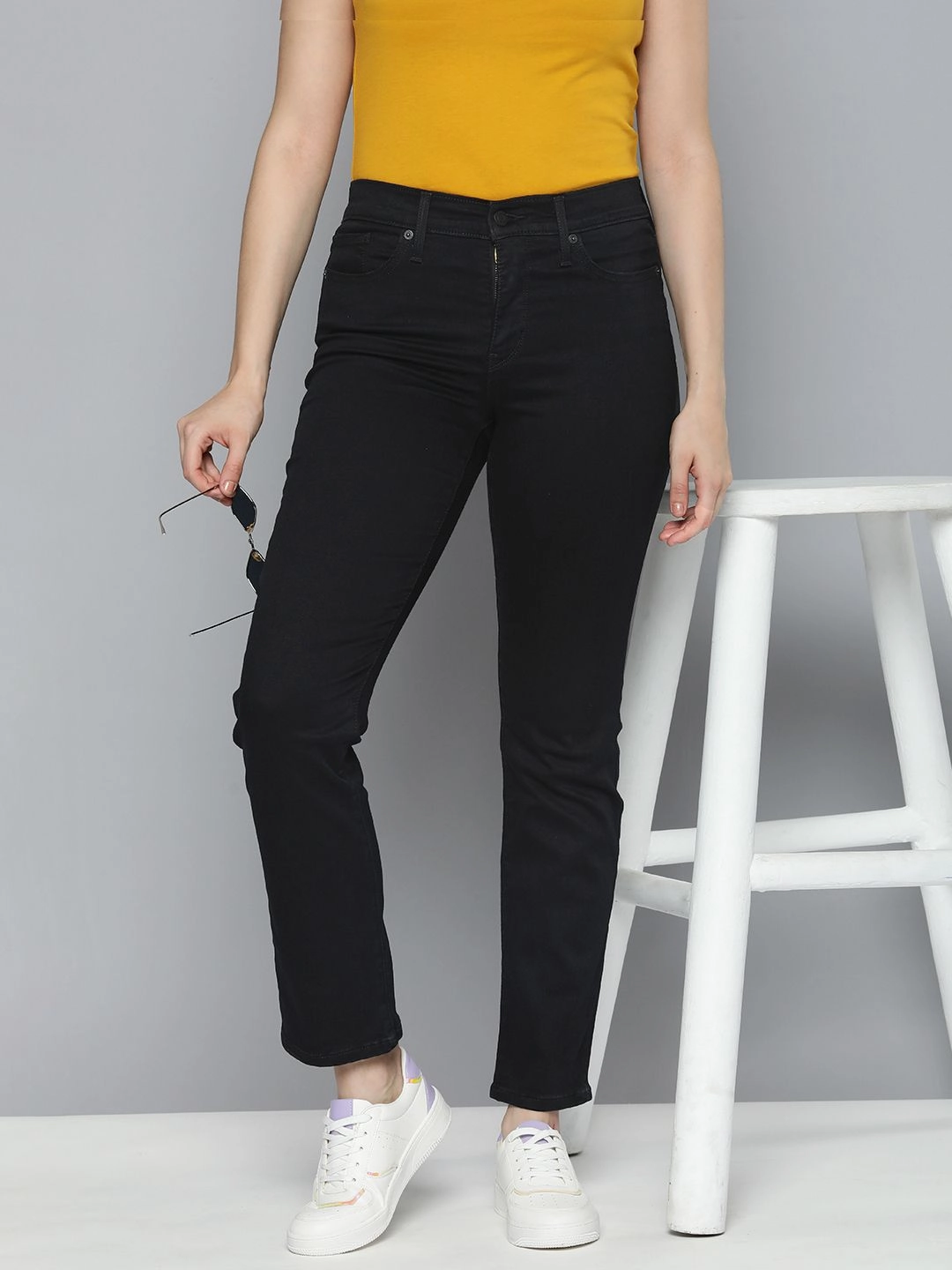 Women's 314 Black Straight Fit High Rise Jeans Refined Detail Shape Retention