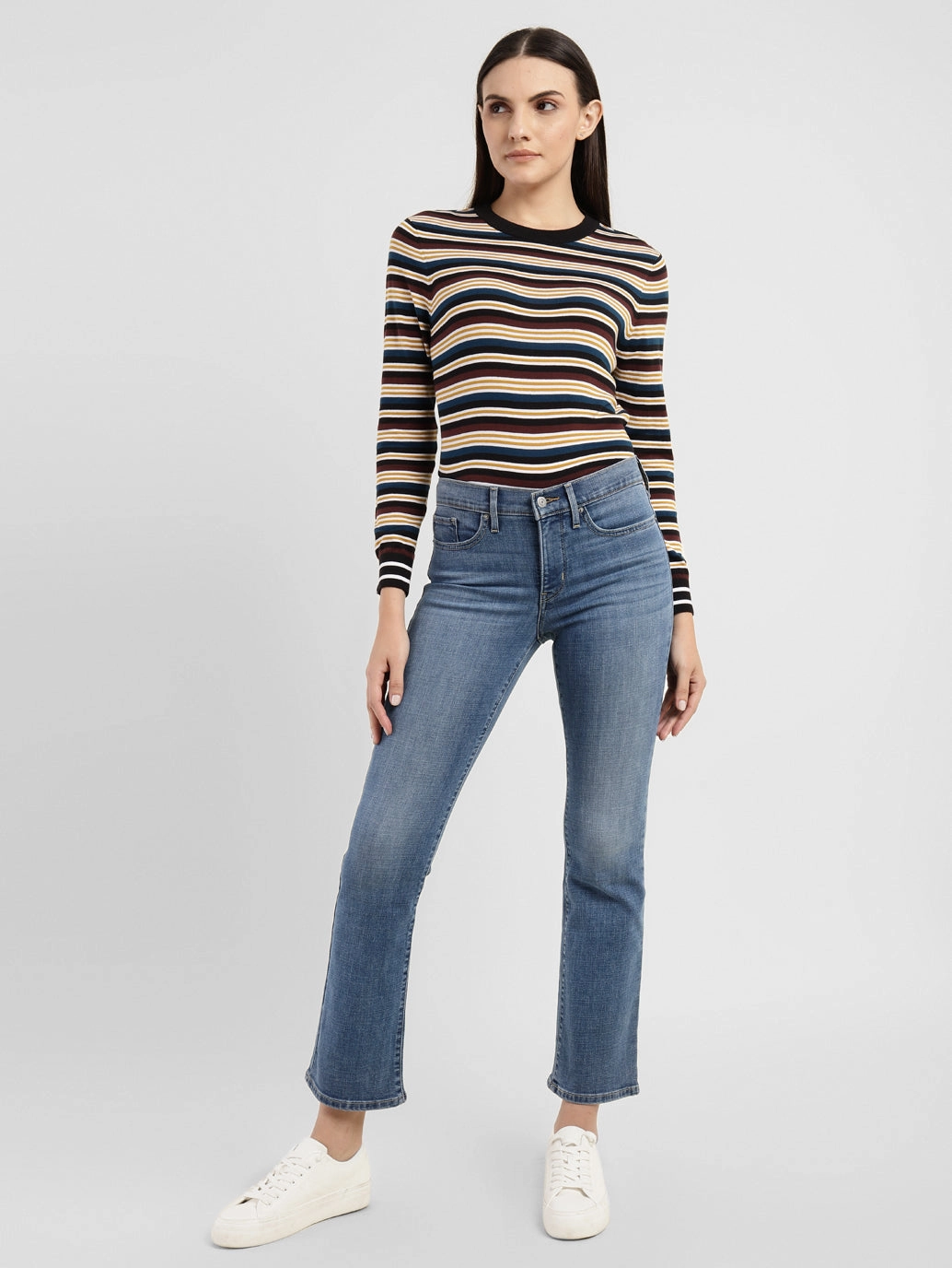 Women's 315 Blue Flared Fit High Rise Jeans Autumn Days Parent Style Slim Smooth