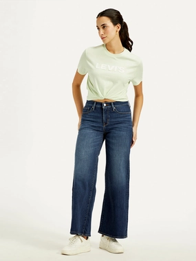 Women's 318 Navy Blue Flared Fit Mid Rise Jeans Hidden Rivet Details Neutral Style