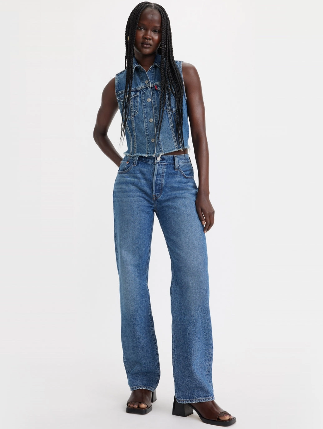 Women's 501 Blue Straight Fit High Rise Jeans Adaptive Stretch Fabric High Quality Holiday Vibes Winter Warmth