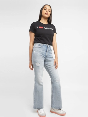 Easy Routine Casual Friday Durable Athlete Fit Women's 70s Blue Flared Fit High Rise Jeans