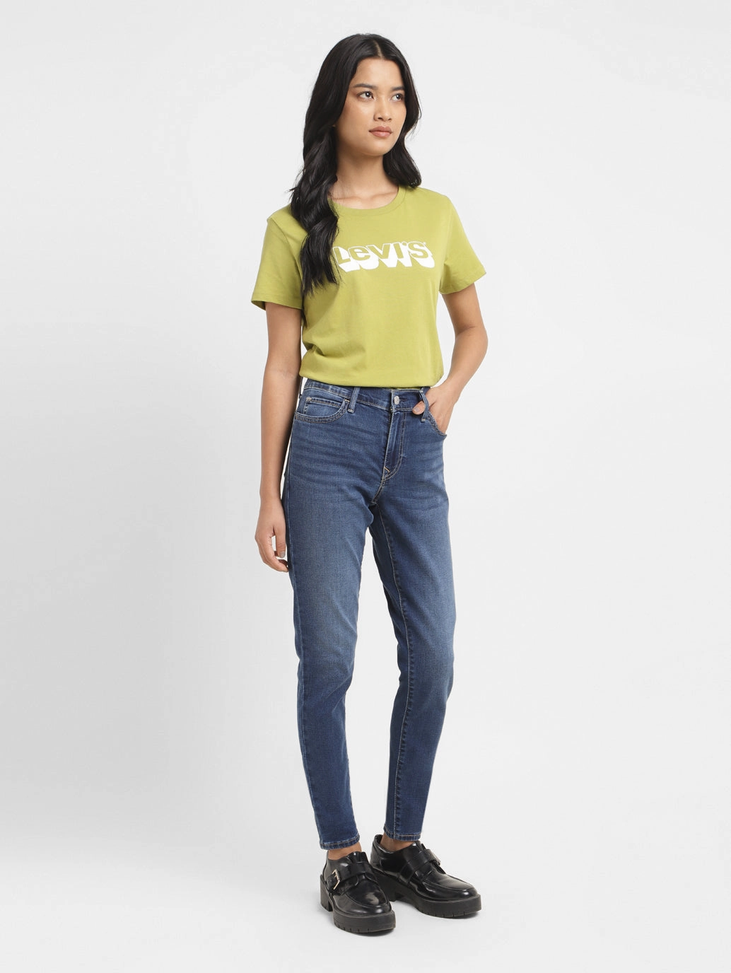 Textured Family Style Autumn Days No Gap Waist Engineering Women's 710 Indigo Skinny Fit Mid Rise Jeans