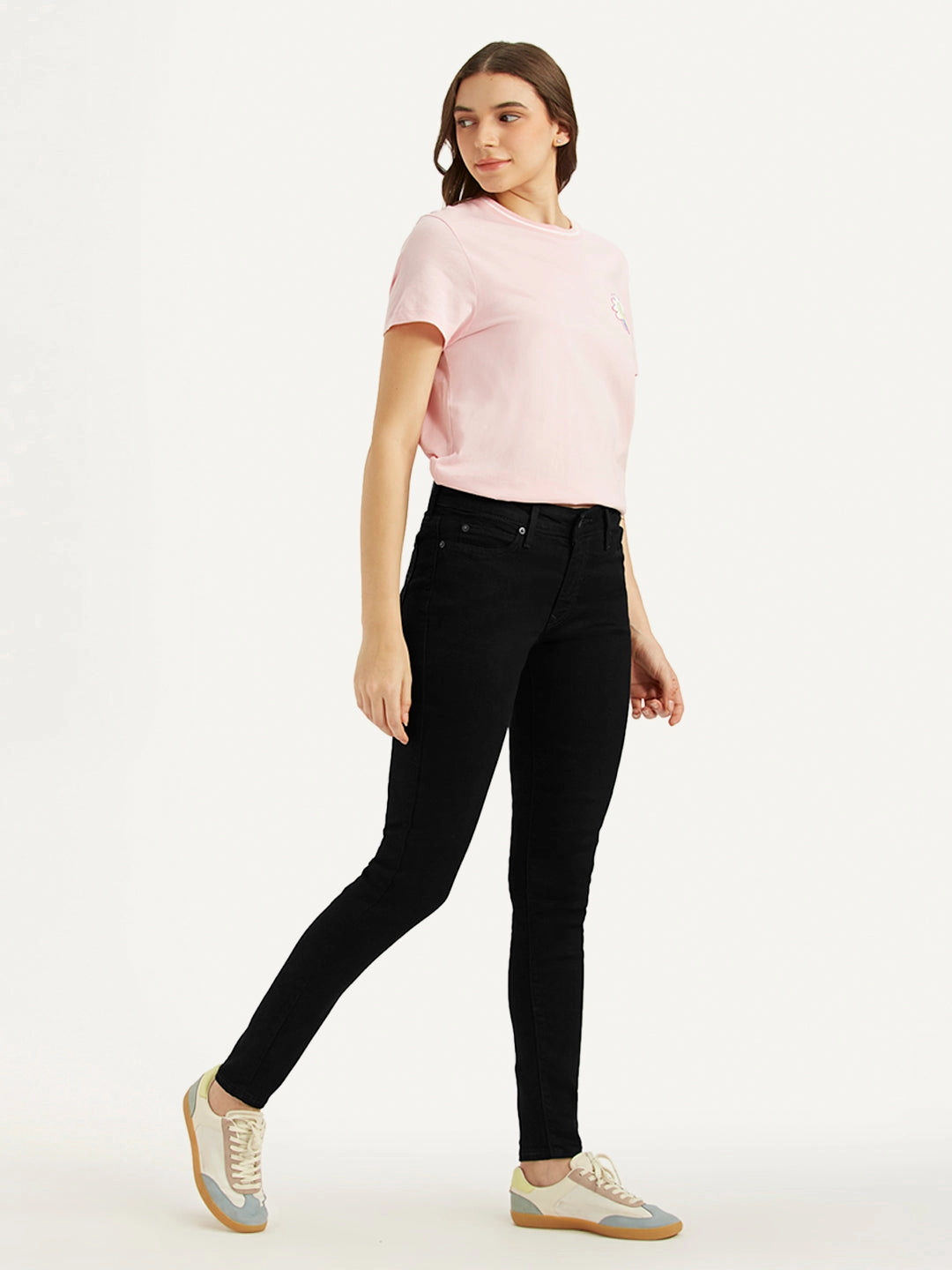 Streetwear Fan Family Style Trendy Choice Women's 711 Black Skinny Fit Mid Rise Jeans