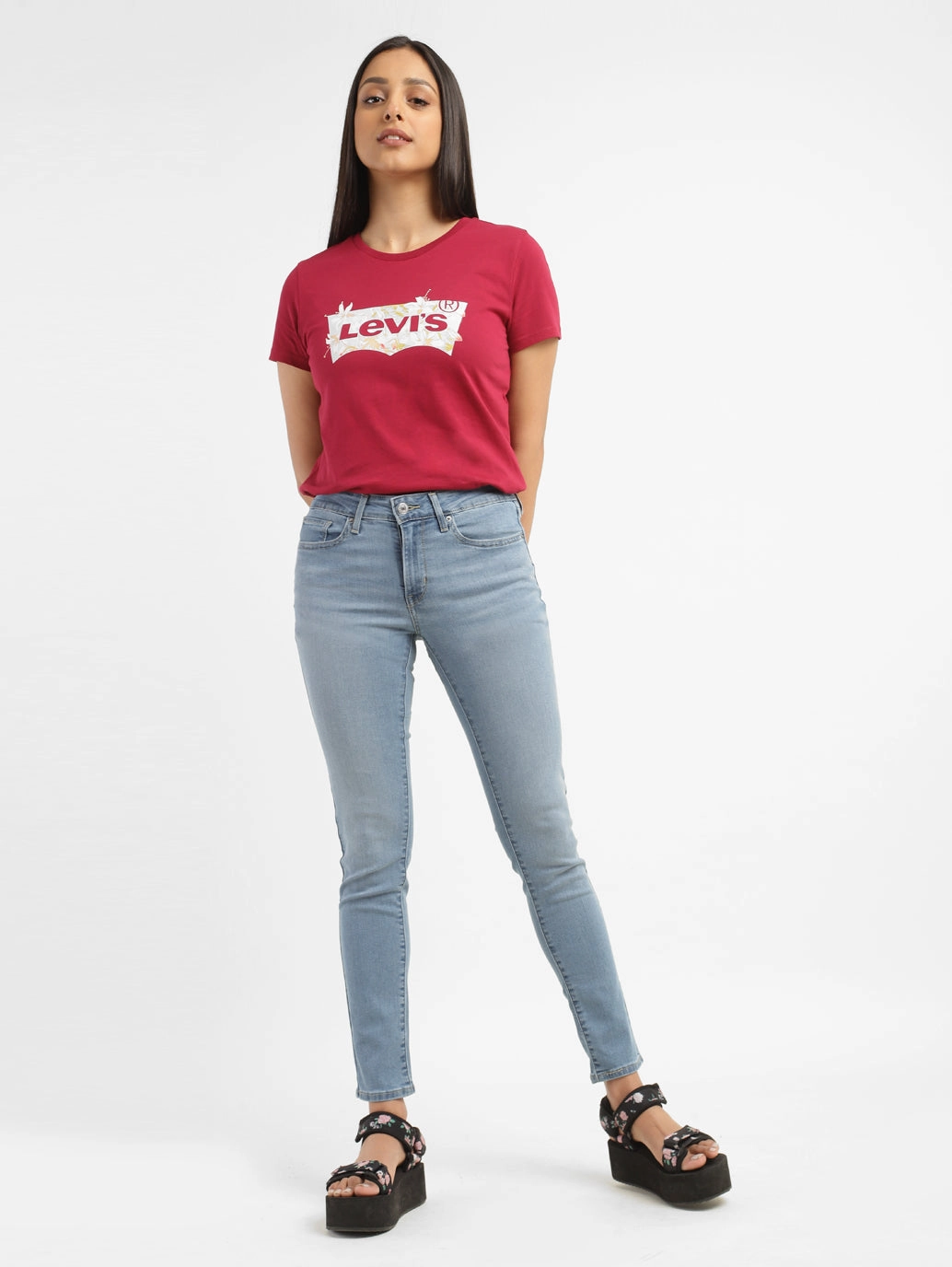 Women's 711 Blue Skinny Fit Mid Rise Jeans Sandblasted Details