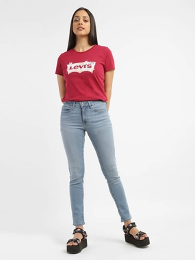 Women's 711 Blue Skinny Fit Mid Rise Jeans Sandblasted Details