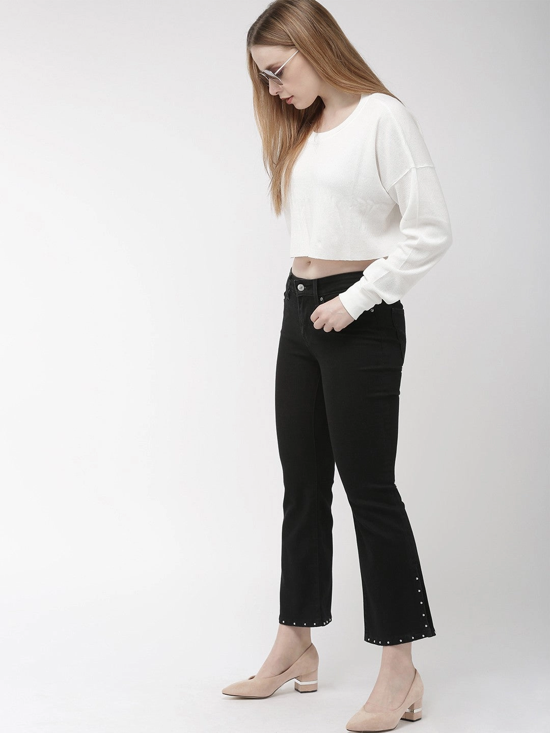 Date Night Summer Vibes Women's 715 Black Flared Fit Mid Rise Jeans