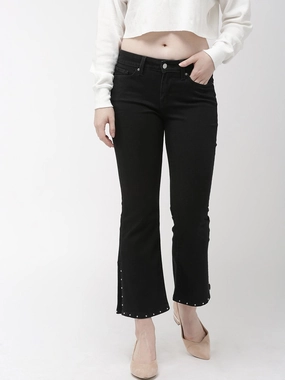 Women's 715 Black Flared Fit Mid Rise Jeans Fashion Lover Versatile Classic Five Pocket Design