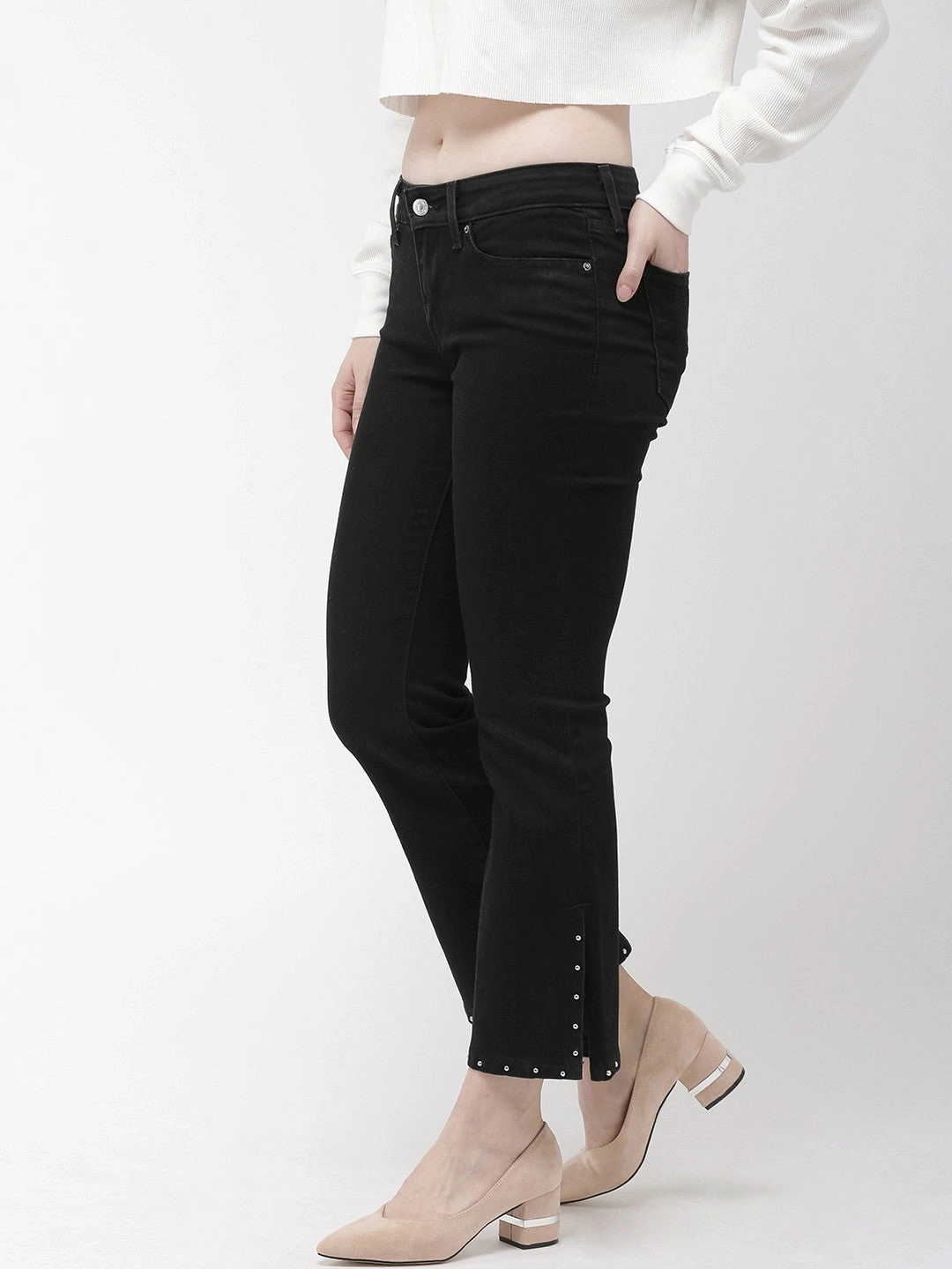 Anytime Look Women's 715 Black Flared Fit Mid Rise Jeans
