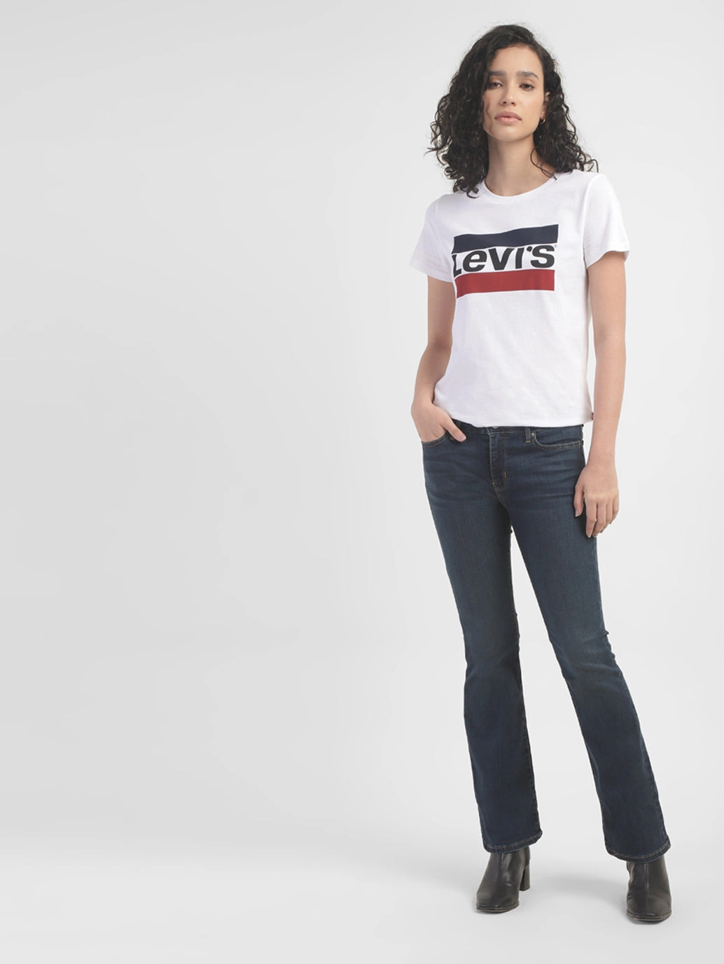 Women's 715 Blue Flared Fit Mid Rise Jeans Winter Warmth Student Outfit Textured Sleek Design