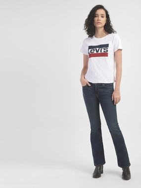 Women's 715 Blue Flared Fit Mid Rise Jeans Cool Texture