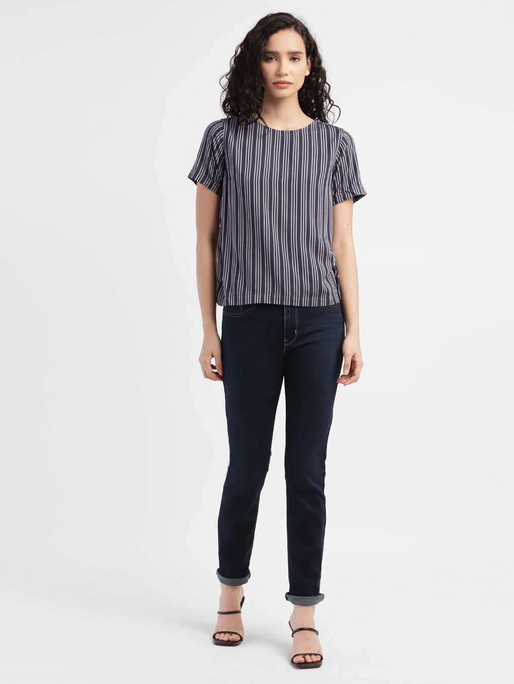 Women's 724 Blue Straight Fit High Rise Jeans No Fuss Wear Eco Friendly Lightweight Modern